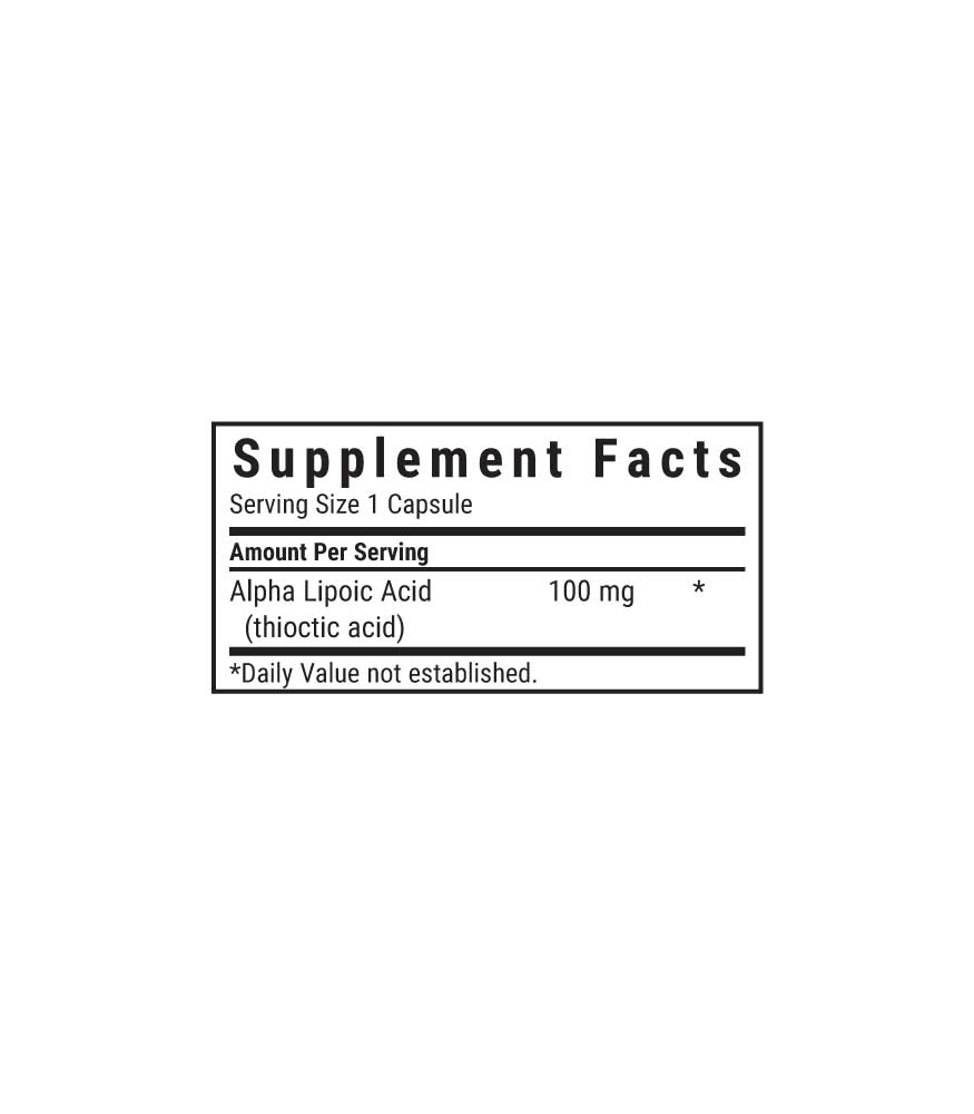 Bluebonnet’s Alpha Lipoic Acid 100 mg Vegetable Capsules, supplement facts panel