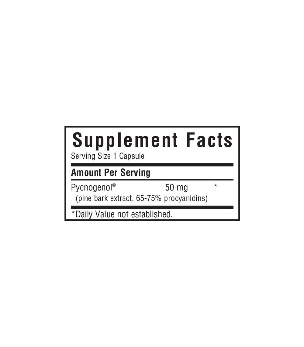 Bluebonnet’s Pycnogenol 50 mg Vegetable Capsules, supplement facts panel