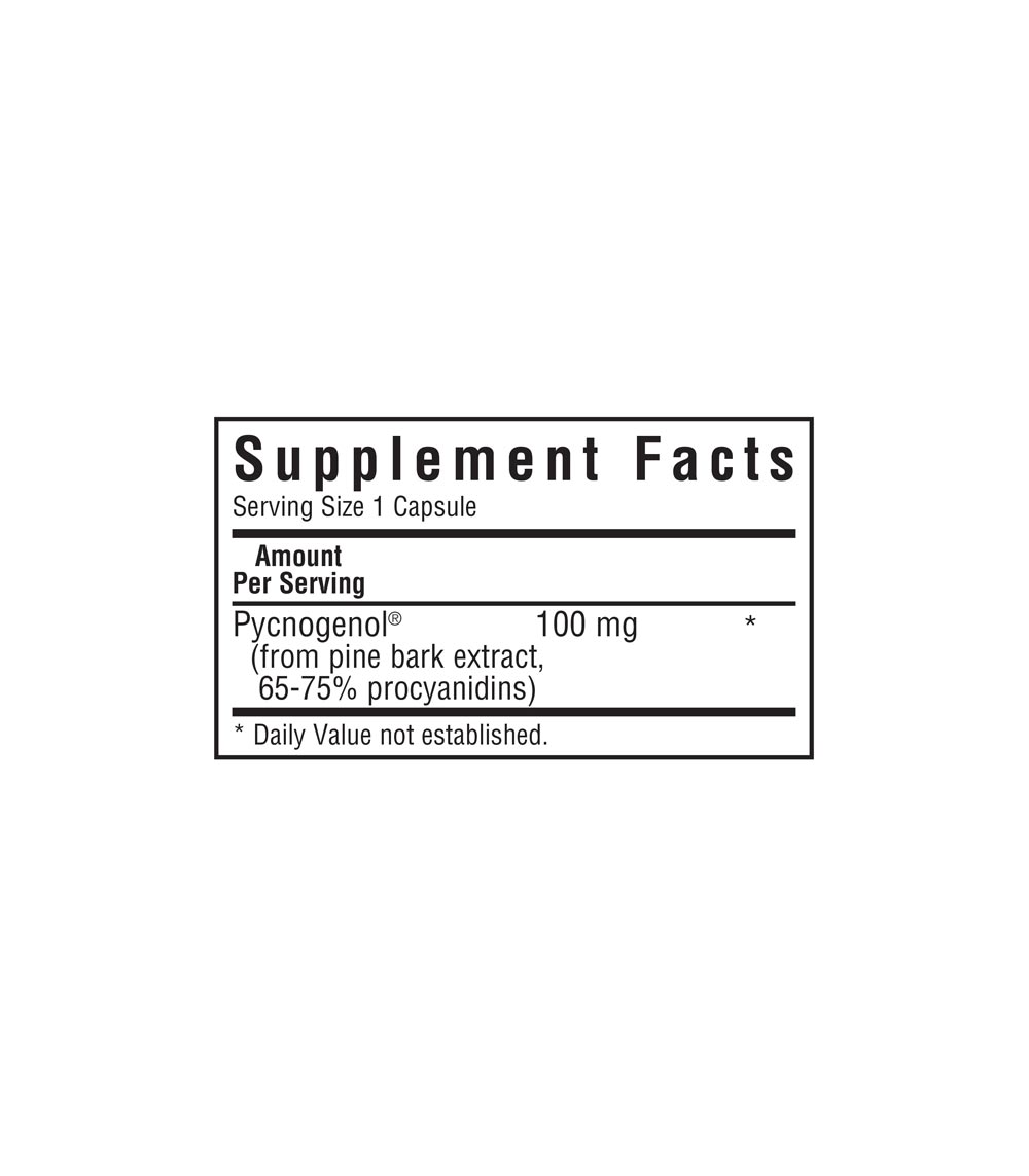 Bluebonnet’s Pycnogenol 100 mg Vegetable Capsules, supplement facts panel
