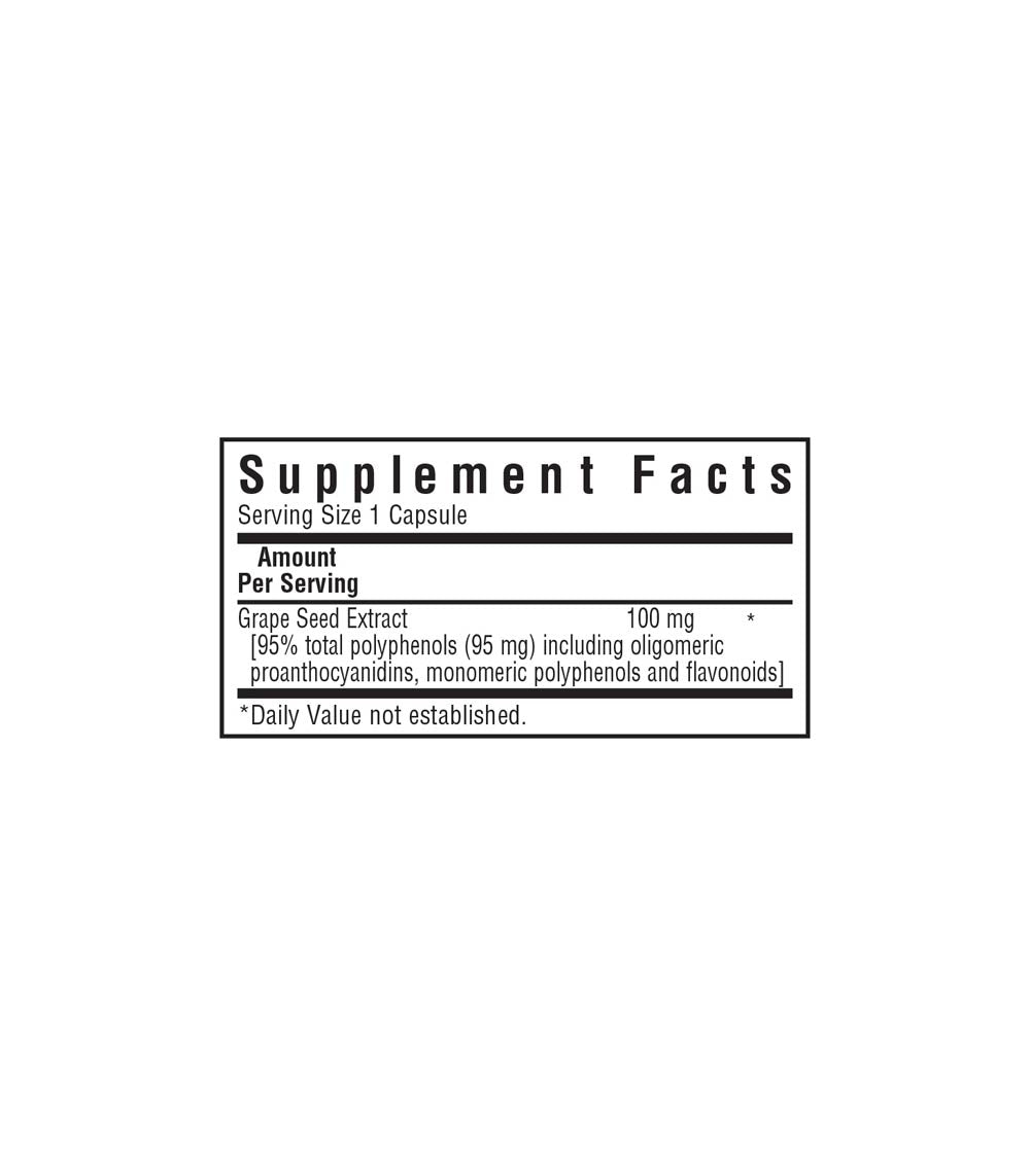 Bluebonnet’s Super Fruit Grape Seed Extract Vegetable Capsules, supplement facts panel