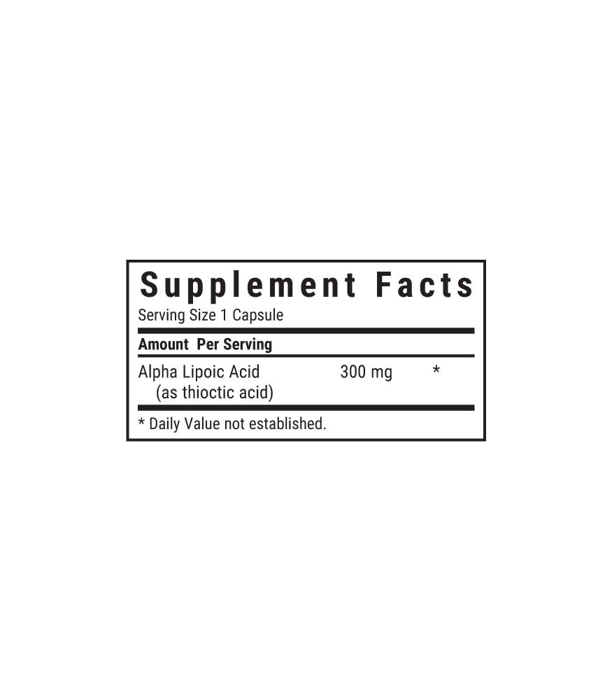 Bluebonnet's Alpha Lipoic Acid 300 mg Vegetable Capsules, supplement facts panel