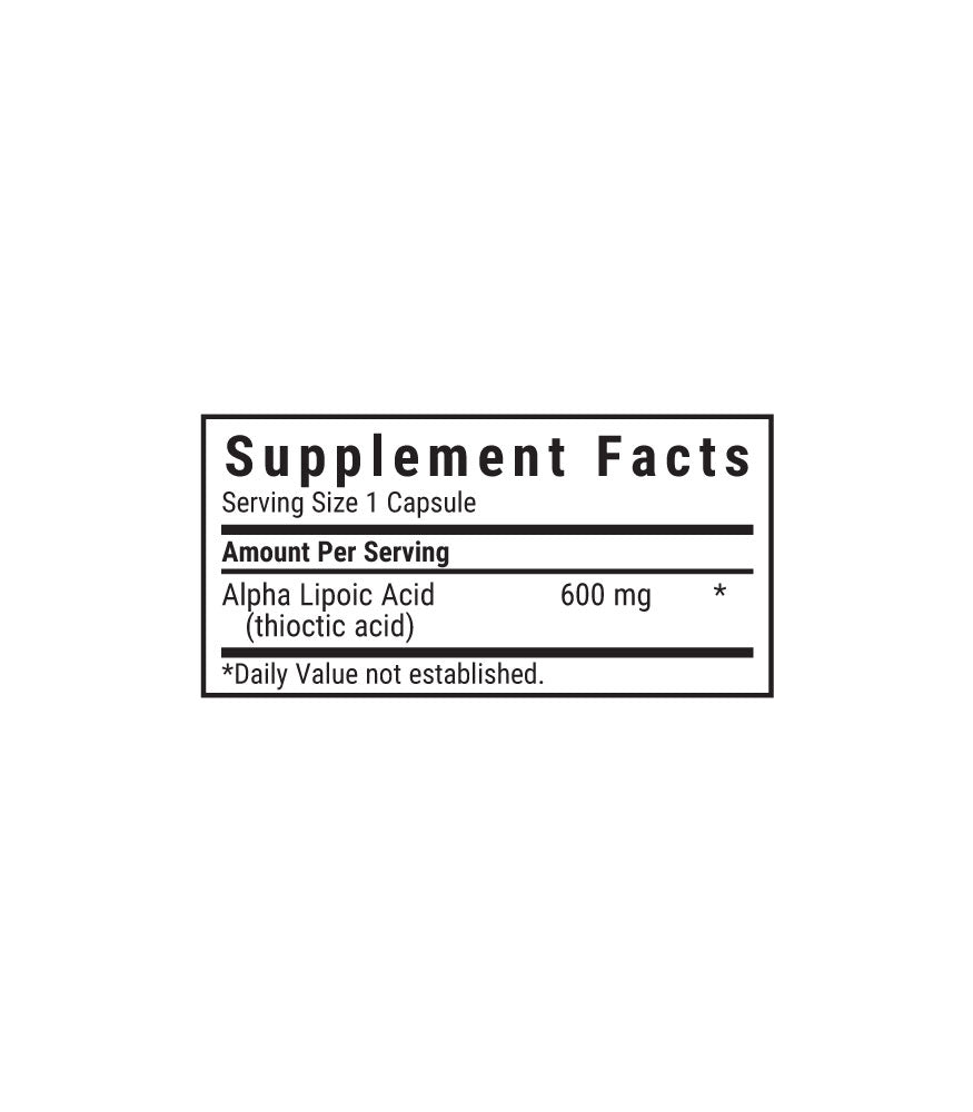 Bluebonnet’s Alpha Lipoic Acid 600 mg Vegetable Capsules, supplement facts panel