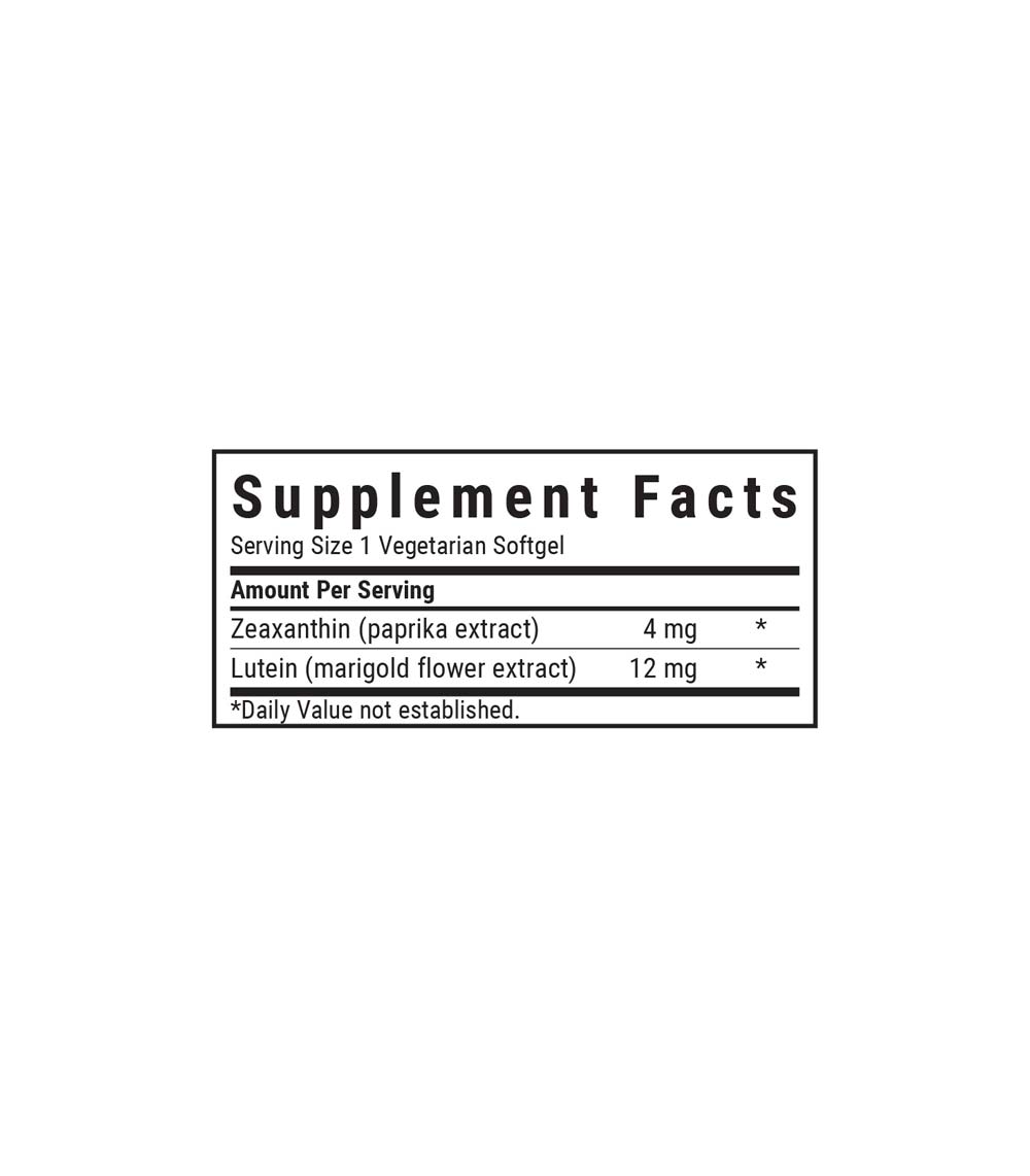 Bluebonnet’s Zeaxanthin 4 mg & Lutein 12 mg Softgels, supplement facts panel