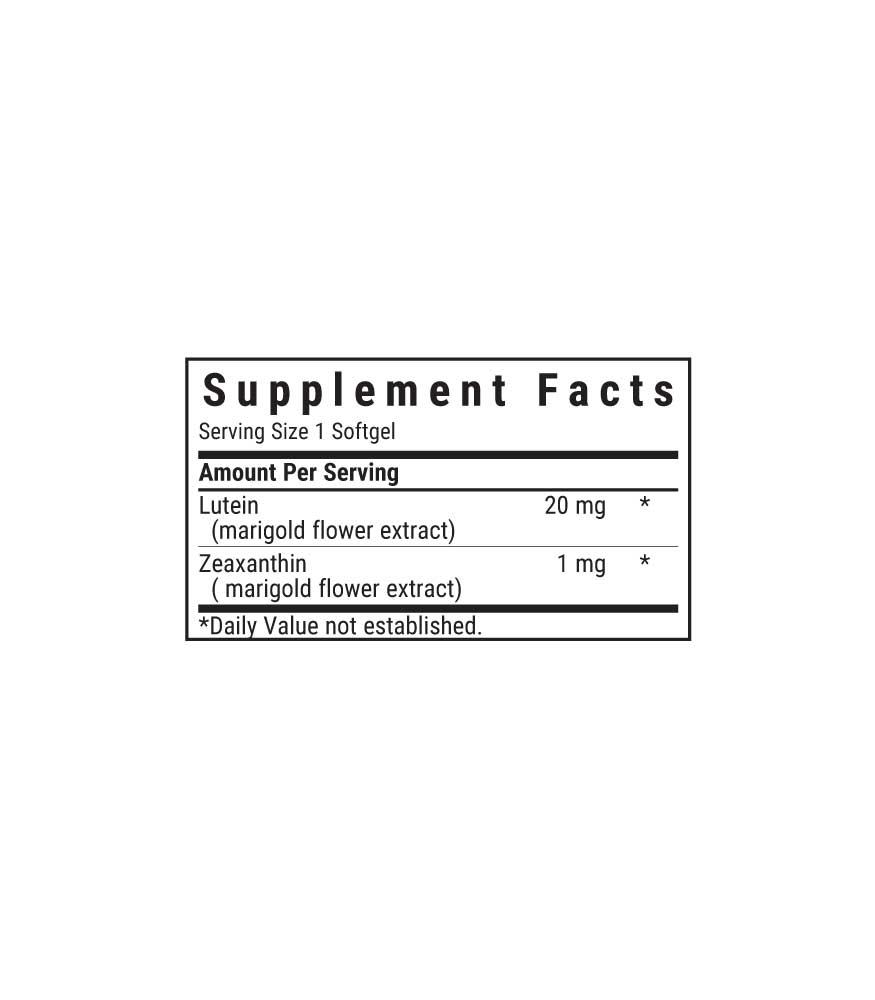 Bluebonnet’s Lutein 20 mg Softgels, supplement facts panel