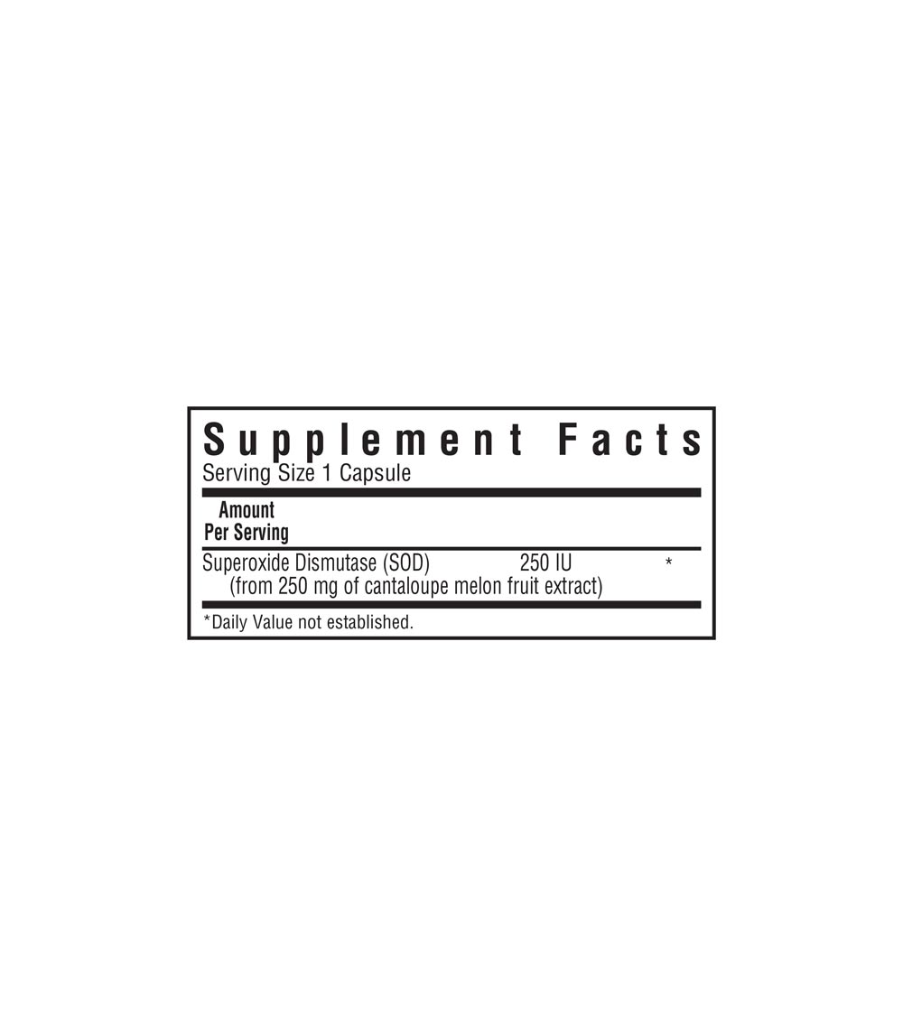 Bluebonnet’s Super Fruit Vegetarian SOD 250 IU Cantaloupe Melon Fruit Extract 60 Vegetable Capsules, supplement facts panel