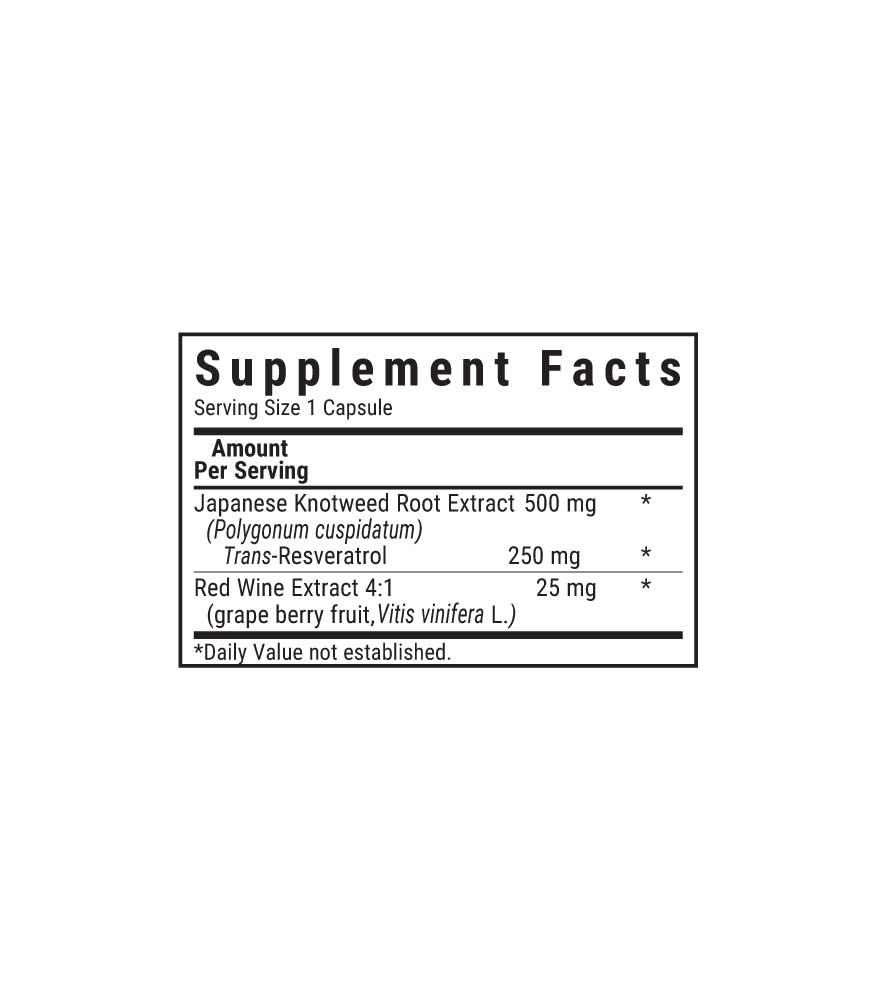 Bluebonnet’s Beautiful Ally Resveratrol 250 mg Vegetable Capsules, supplement facts panel