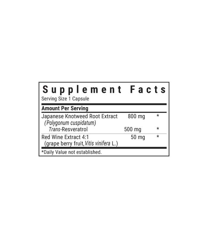 Bluebonnet’s Beautiful Ally Resveratrol 500 mg Vegetable Capsules, supplement facts panel