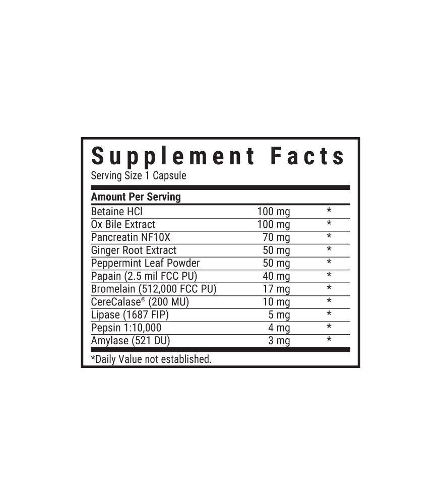 Bluebonnet’s Power-Zymes Vegetable Capsules, supplement facts panel