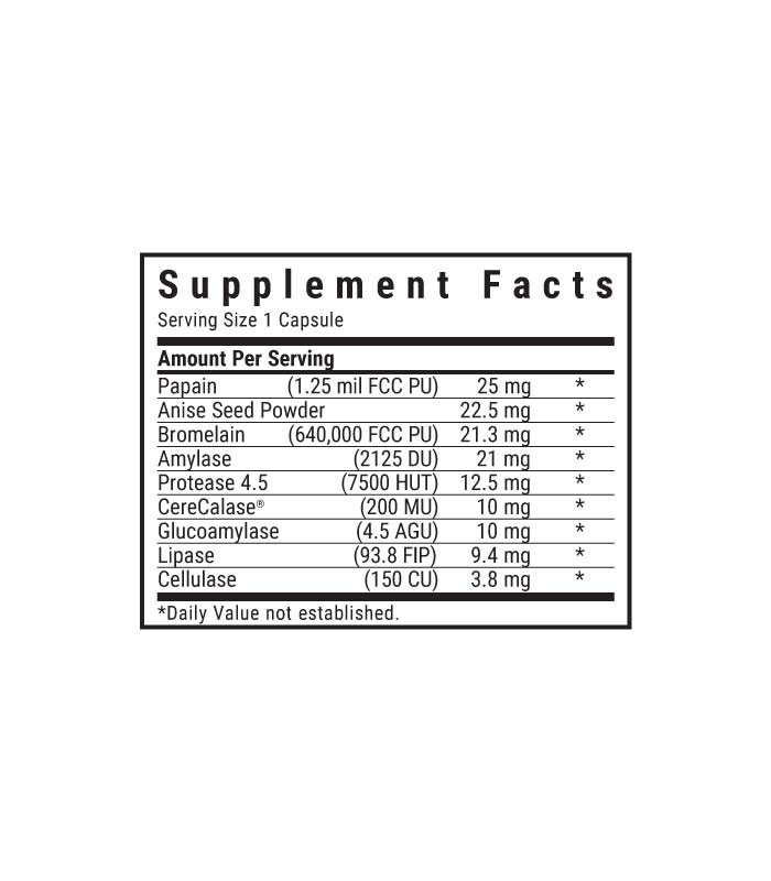 Bluebonnet’s Full Spectrum Optimum Enzymes Vegetable Capsules, supplement facts panel