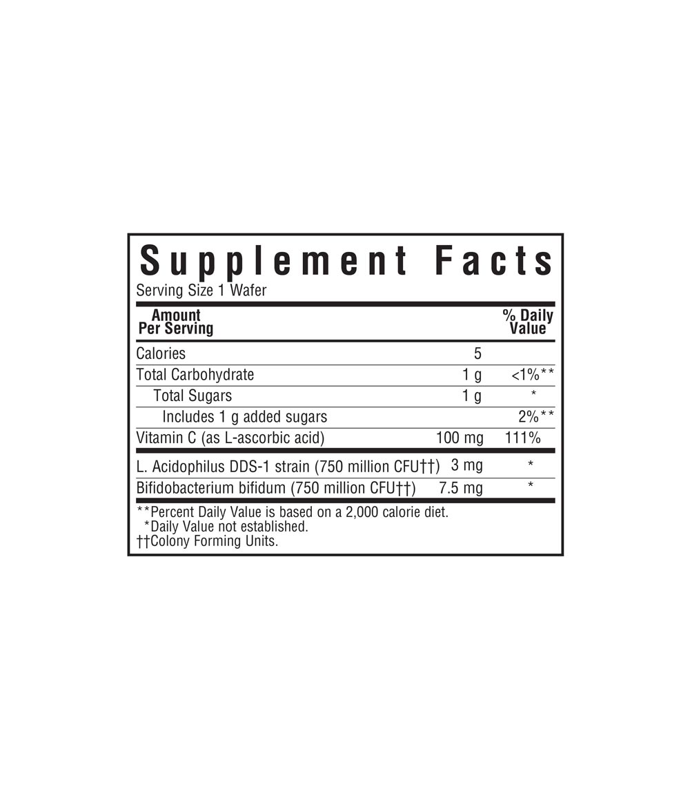 Bluebonnet’s Advanced Probiotics Chewable Acidophilus Wafers, supplement facts panel