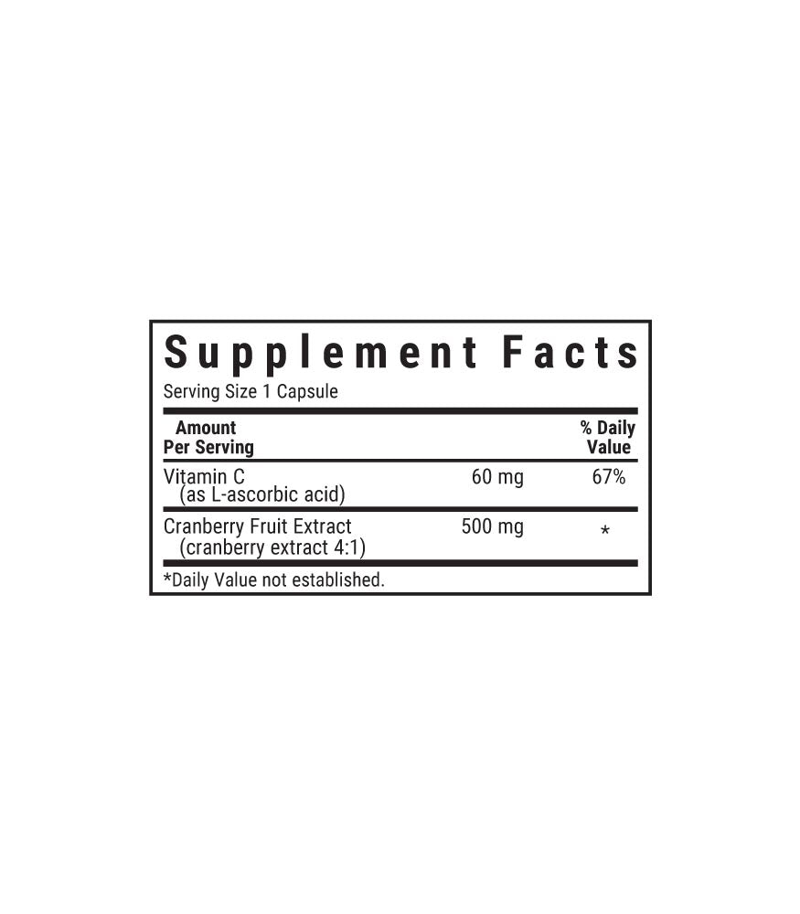 Bluebonnet’s Cranberry Fruit Extract with Vitamin C Vegetable Capsules, supplement facts panel