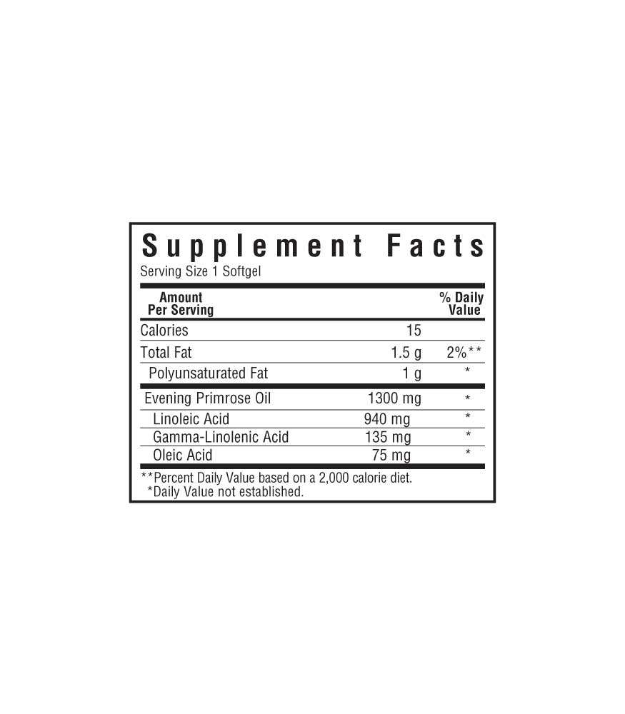 Bluebonnet’s Evening Primrose Oil 1300 mg Softgels, supplement facts panel