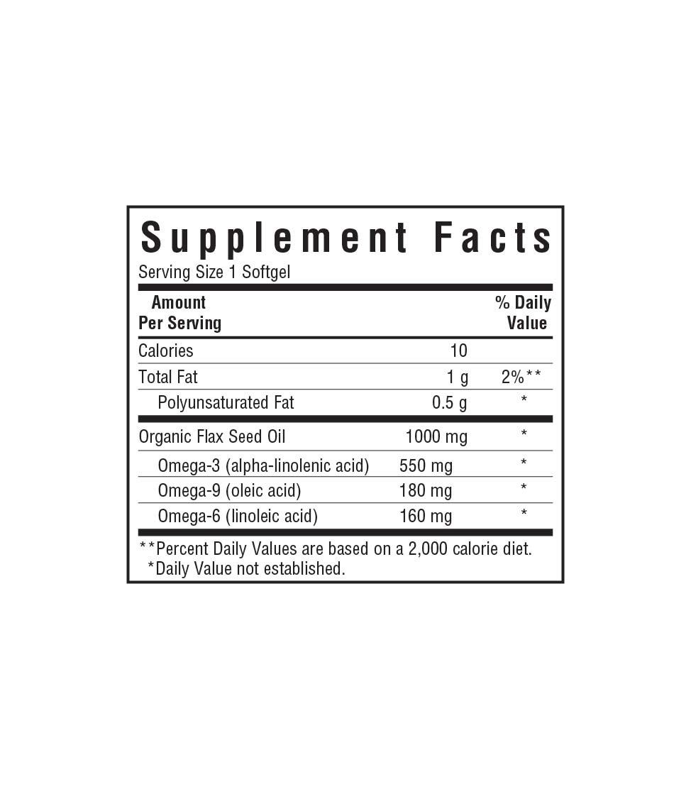 Bluebonnet’s Flax Seed Oil 1000 mg Softgels supplement facts panel