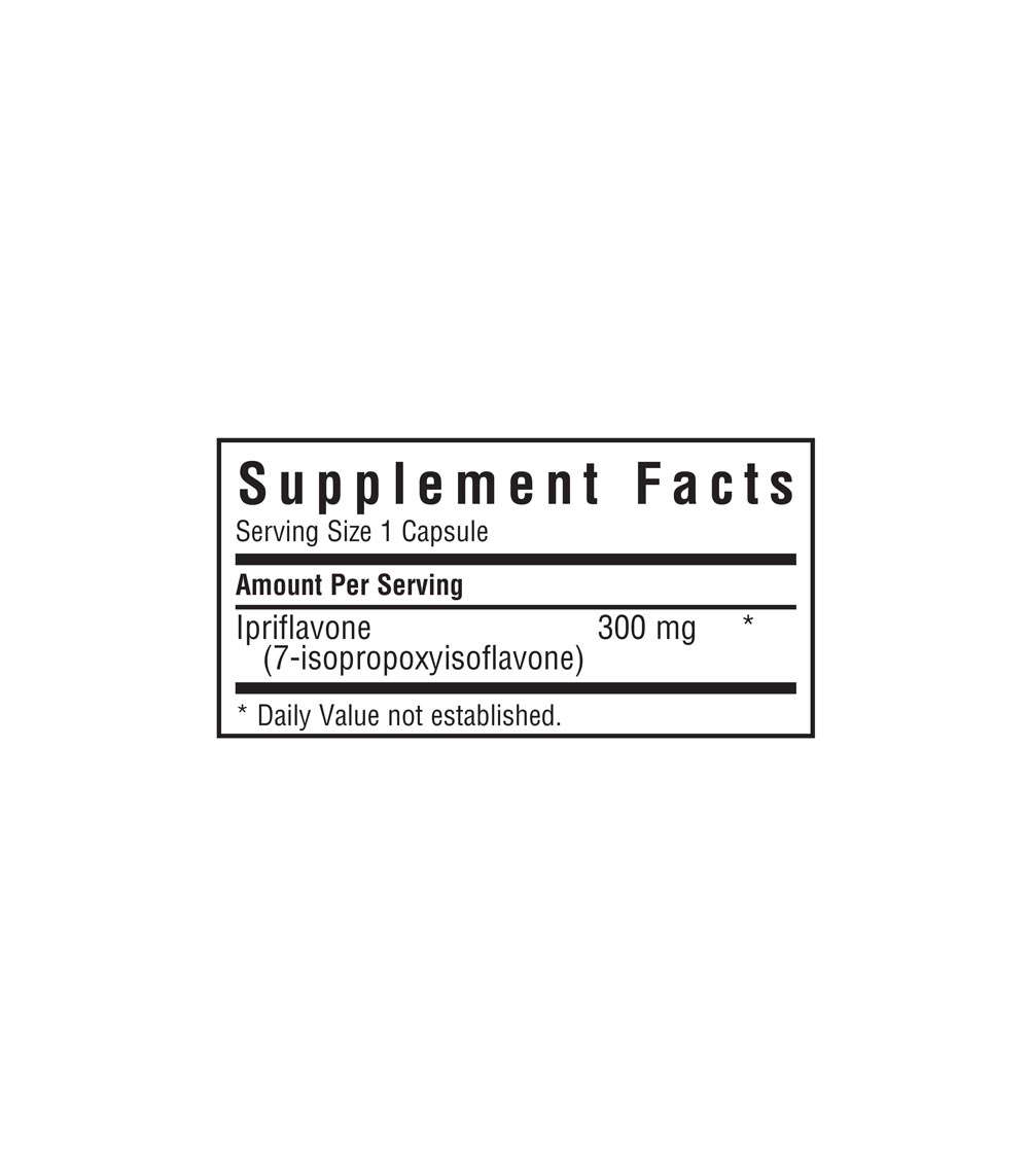 Bluebonnet’s Ipriflavone 300 mg Vegetable Capsules supplement facts panel