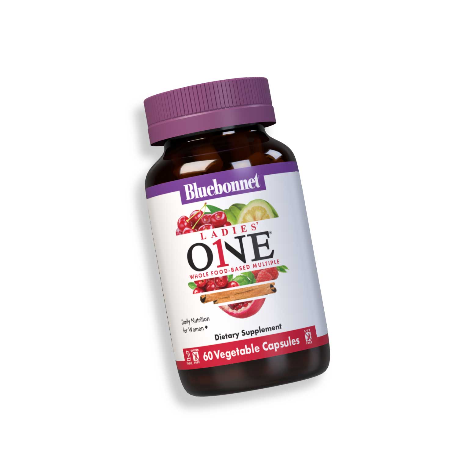 Bluebonnet's LADIES' ONE whole food based multiple, 60 vegetable capsules bottle