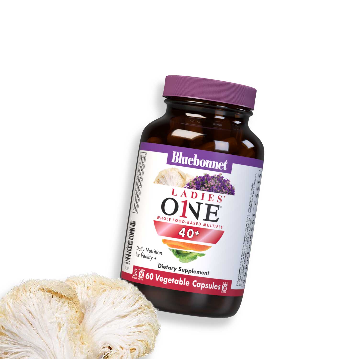 Bluebonnet's LADIES' ONE 40 + whole food based multiple, 60 vegetable capsules bottle