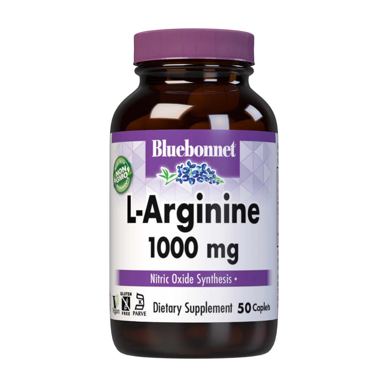Bluebonnet’s L-Arginine 1000 mg 50 caplets are formulated with the free-form amino acid L-arginine in its crystalline form from Ajinomoto, which supports nitric oxide synthesis and men’s health/performance. #size_50 count