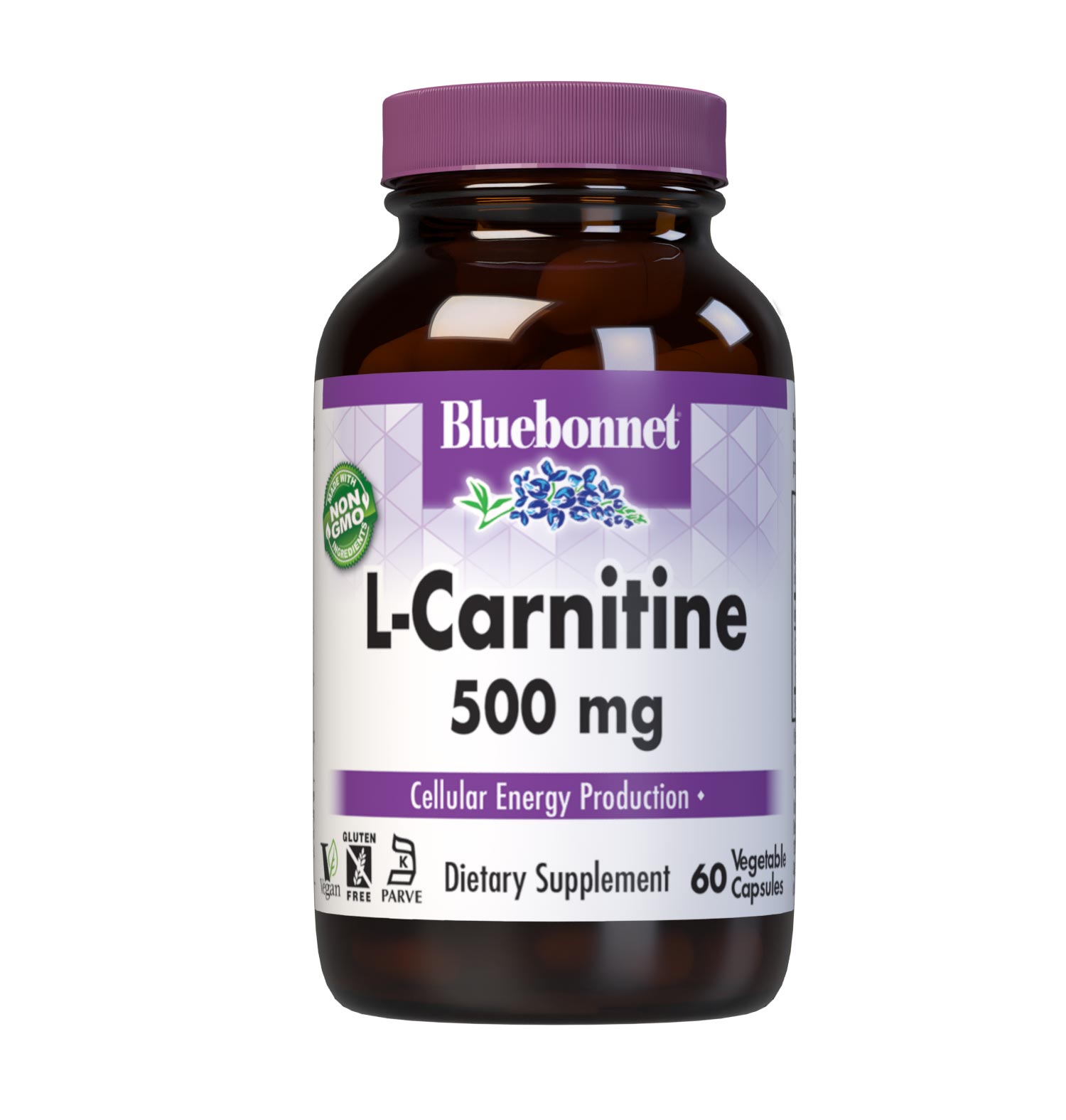 Bluebonnet’s L-Carnitine 500 mg 60 Vegetable Capsules are formulated with the free-form amino acid L-carnitine tartrate in its crystalline form which may support cellular energy. #size_60 count