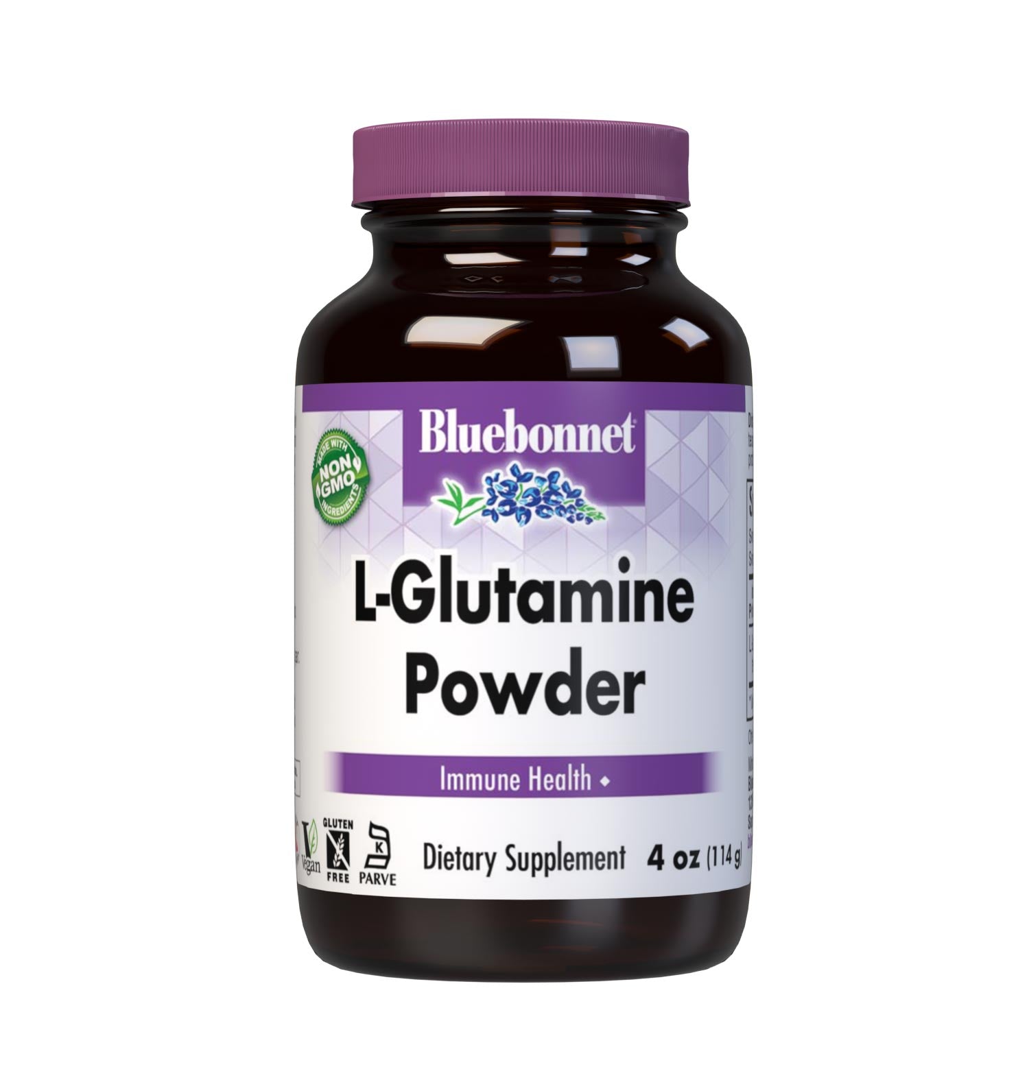 Bluebonnet’s L-Glutamine Powder 4 oz, formulated with the tree-form amino acid L-glutamine in its form from Ajinomoto to help support immune function. #size_4 oz
