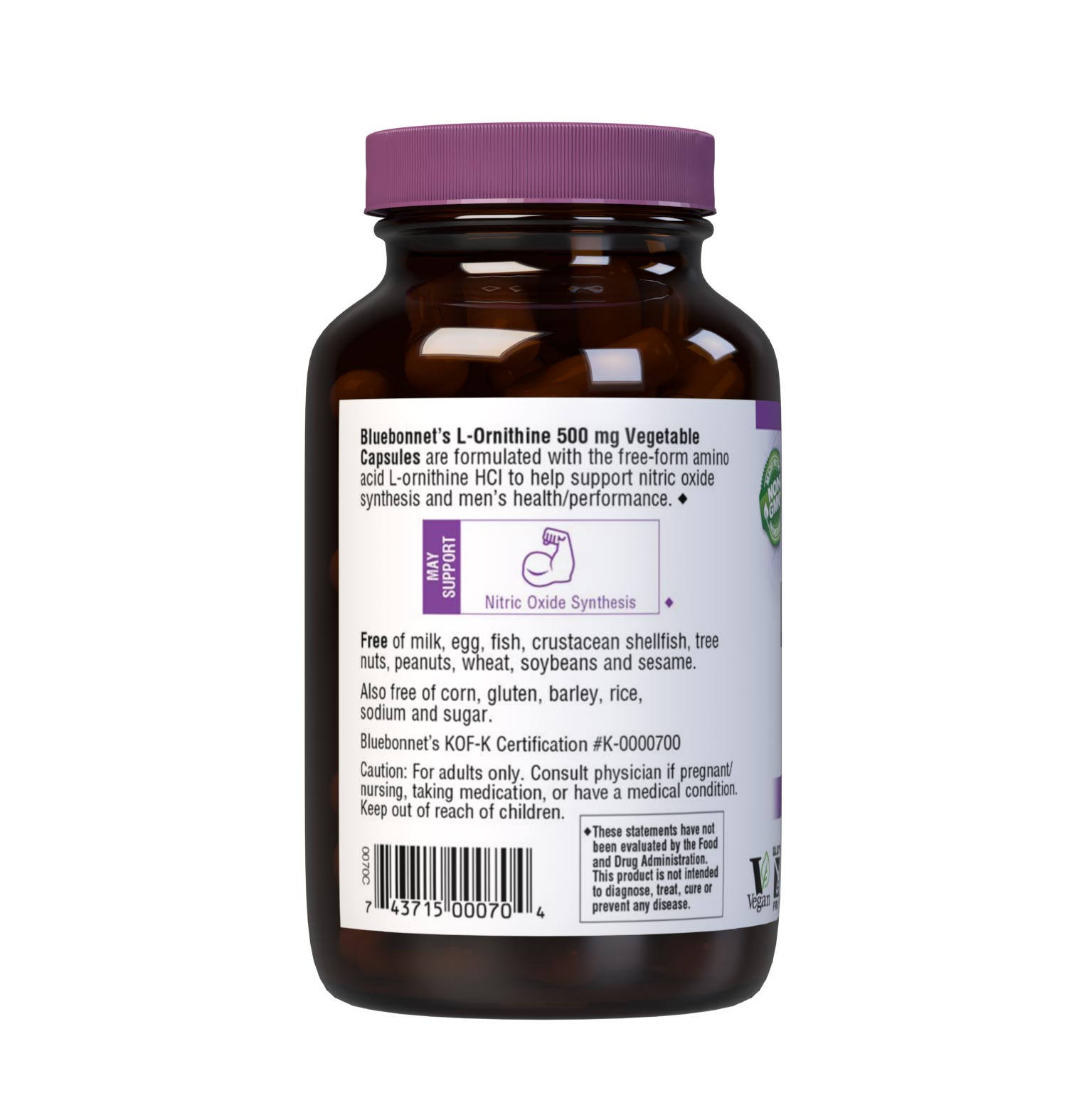 Bluebonnet’s L-Ornithine 500 mg 100 Vegetable Capsules provide the pharmaceutical grade, free-form amino acid L-ornithine HCI in its crystalline form. Description panel. #size_100 count