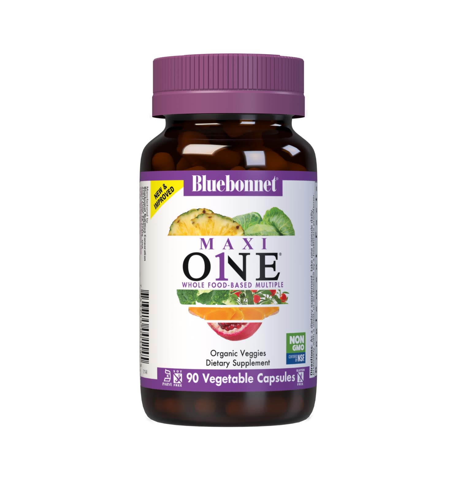 Bluebonnet’s Maxi ONE formula 90 Vegetable Capsules is a higher potency, single daily multivitamin and multimineral dietary supplement in a capsule and is formulated with highly efficient patented Albion chelated minerals, vitamin K2 from natto, select coenzyme B vitamins along with energy & vitality, organic whole food, and plant source enzyme blends. #size_90 count