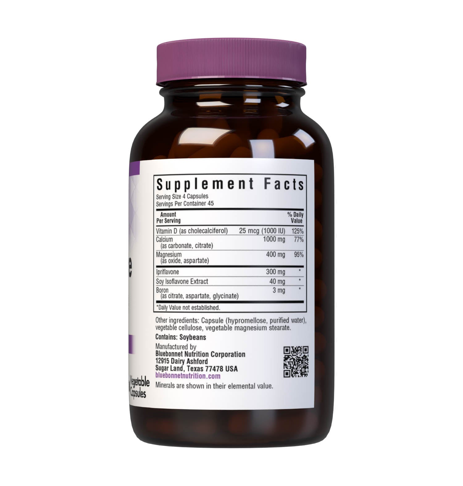 Bluebonnet’s Osteo-Bone Formula 180 Vegetable Capsules are formulated with a special blend of calcium, magnesium, vitamin D3 and the trace mineral boron. Also formulated with Ostivone Ipriflavone and non-GMO soy isoflavone extract. Supplying the soy isoflavones Genistein, Genistin, Daidzein, Daidzin, Glycitein and Glycitin. Supplement facts panel. #size_180 count