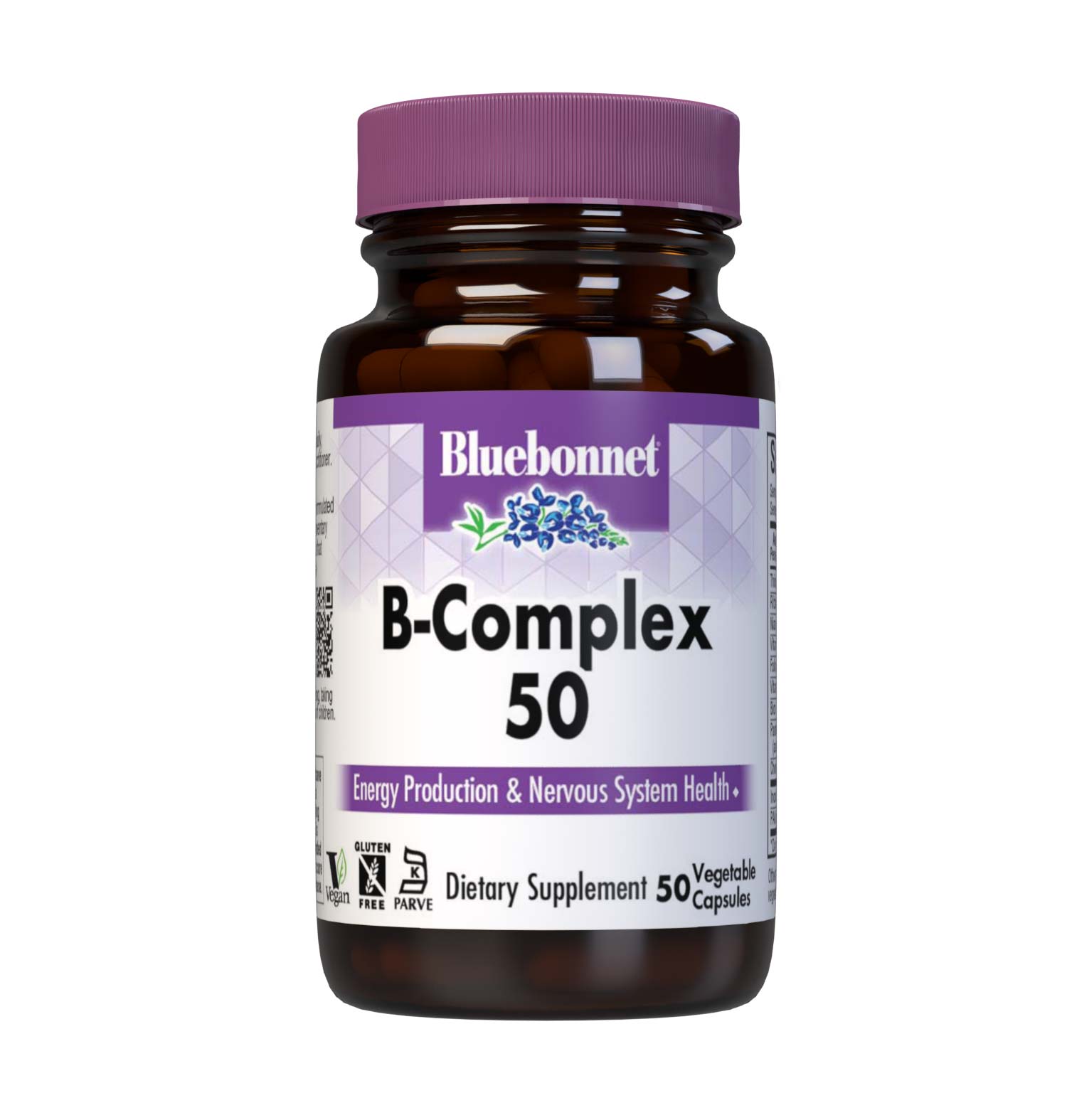 Bluebonnet’s B-Complex 50 Vegetable Capsules are formulated with a full spectrum of B vitamins which play a complementary role in maintaining physiologic and metabolic functions that support energy production and nervous system health. #size_50 count
