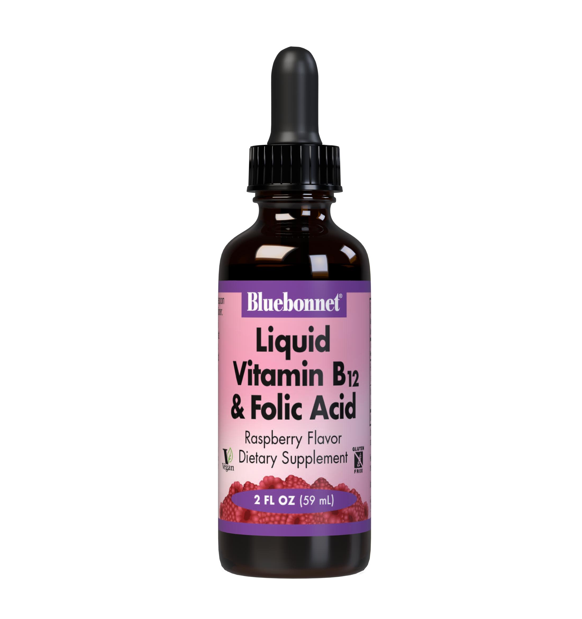 Bluebonnet’s Liquid Vitamin B12 & Folic Acid are formulated with fast-acting vitamin B12 and folic acid that supports cellular energy production and nervous system health. #size_2 fl oz