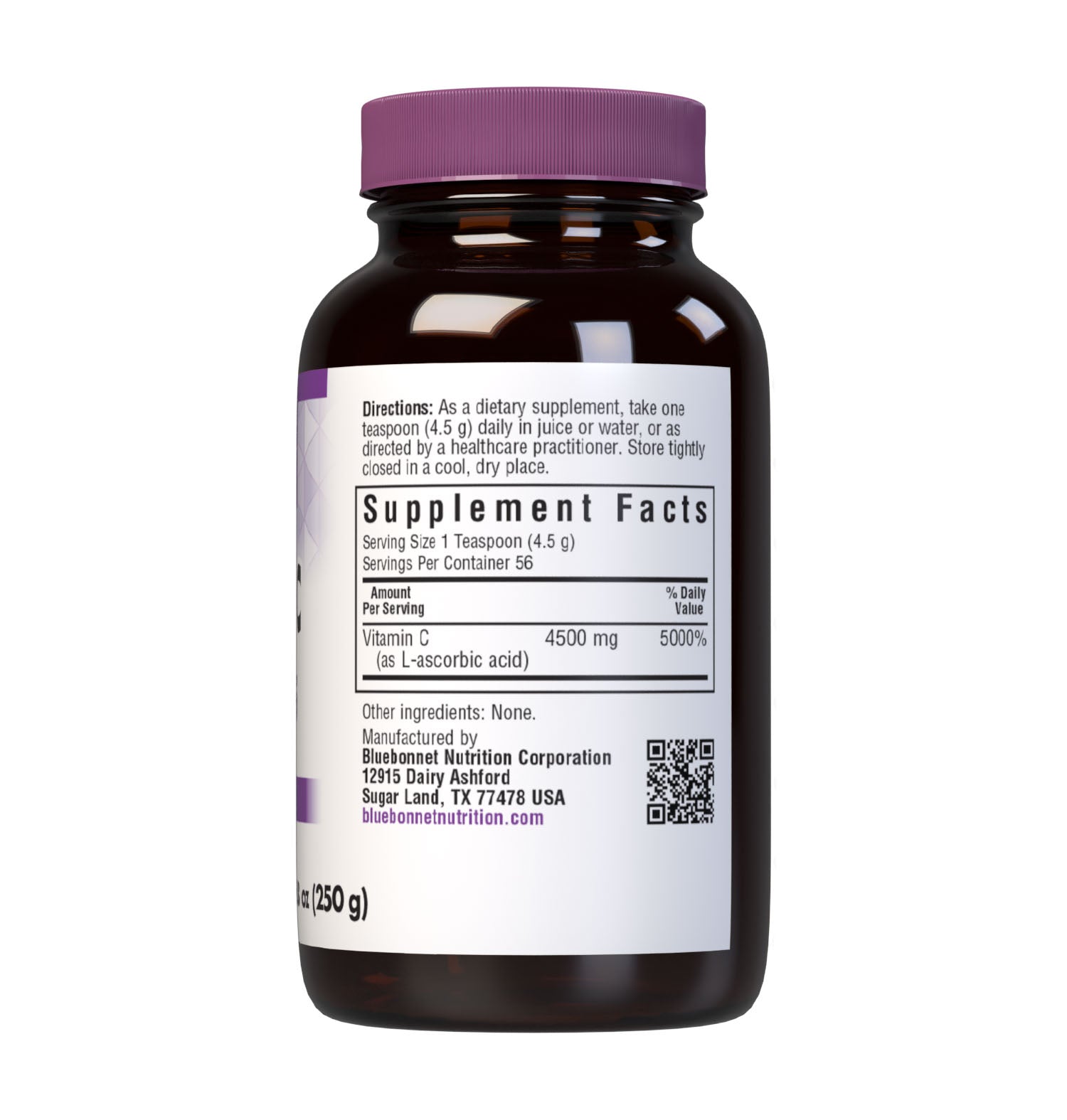 Bluebonnet’s Vitamin C Crystals are formulated with identity preserved (IP) L-ascorbic acid in its crystalline form to help support immune function. There are no excipients present. Supplement facts panel. #size_8.8oz