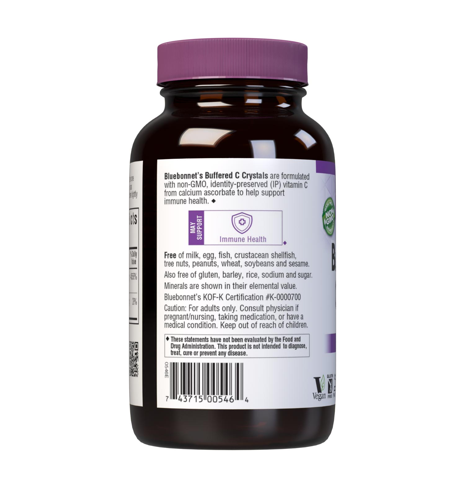 Bluebonnet’s Buffered C Crystals are formulated with buffered vitamin C from calcium ascorbate in its crystalline form to help support immune function. Calcium ascorbate is an excellent source of vitamin C for individuals who are sensitive to L-ascorbic acid, as well as calcium. Description panel. #size_8.8 oz