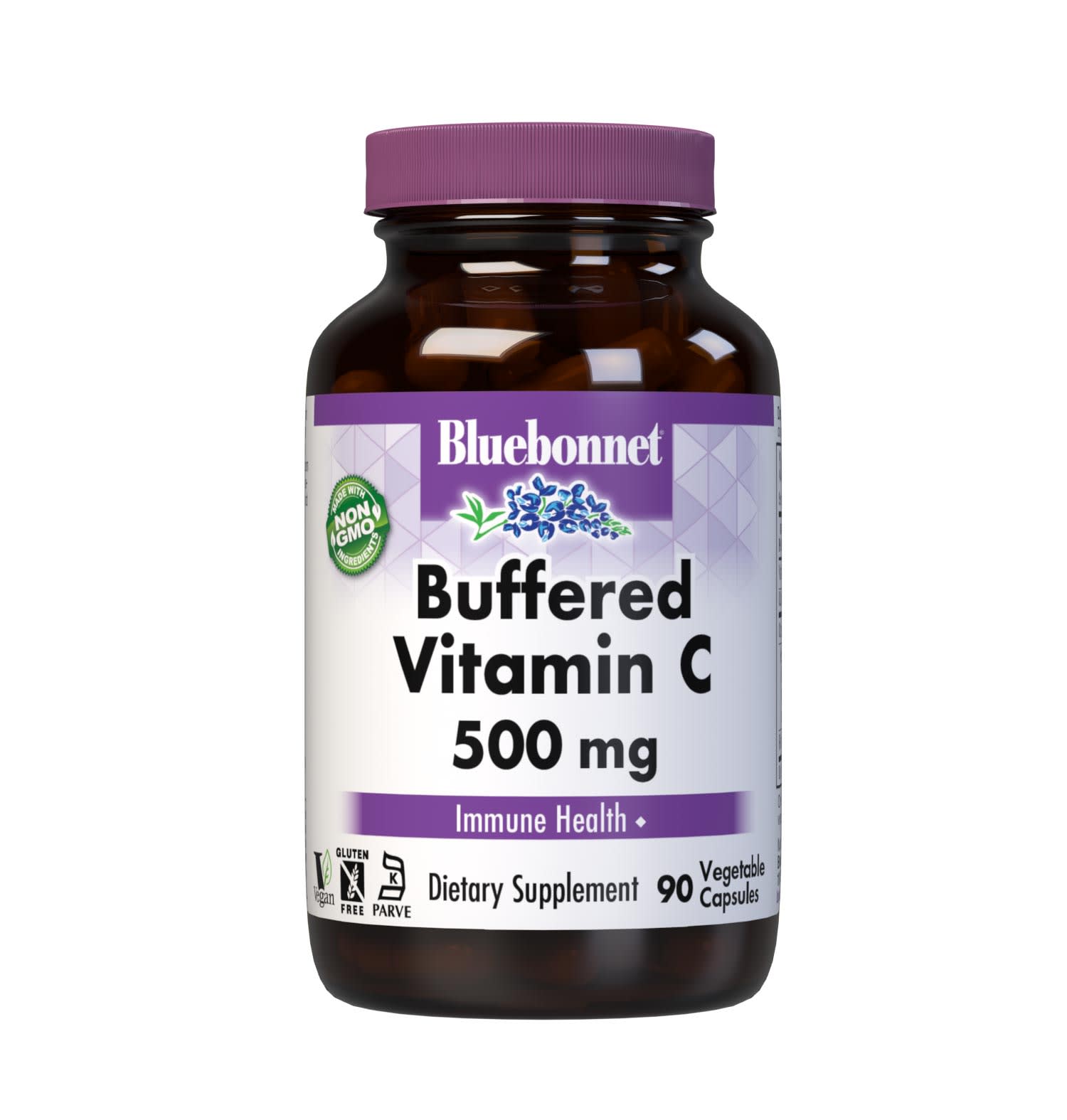 Bluebonnet’s Buffered Vitamin C-500 mg 90 Vegetable Capsules are formulated with non-GMO identity-preserved (IP) vitamin C from calcium ascorbate, along with citrus bioflavonoids from oranges, lemons, tangerines, grapefruit and limes as well as hesperidin and rutin to help support immune function. #size_90 count