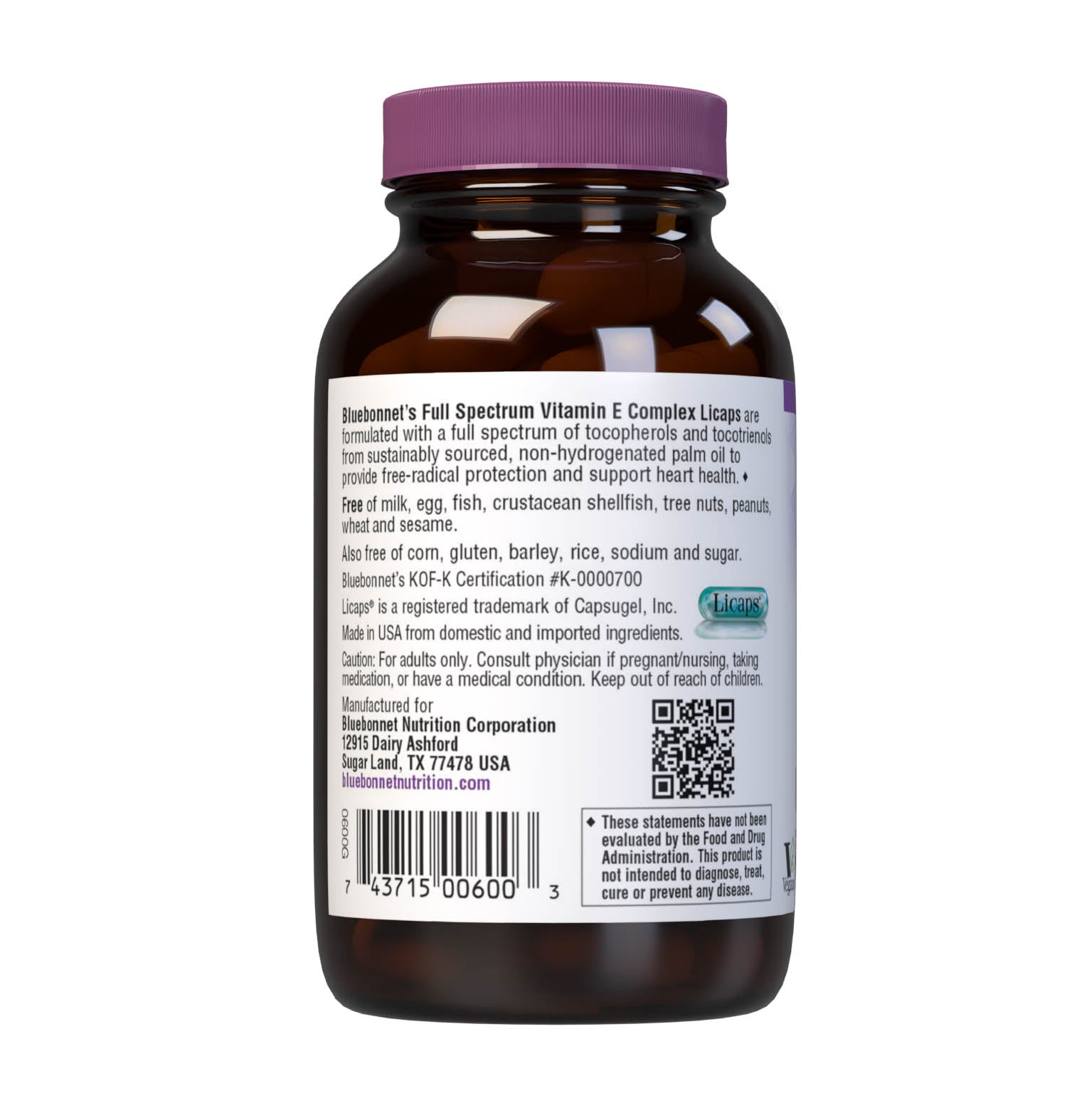 Bluebonnet’s Full Spectrum Vitamin E Complex 30 Licaps are specially formulated with d-alpha tocopherol and full spectrum tocopherol isomers (alpha, beta, delta and gamma) and tocotrienol isomers (alpha, beta, delta and gamma) from sustainably sourced, non-hydrogenated palm oil from Malaysia, which enforces strict environmental regulations. Description panel. #size_30 count