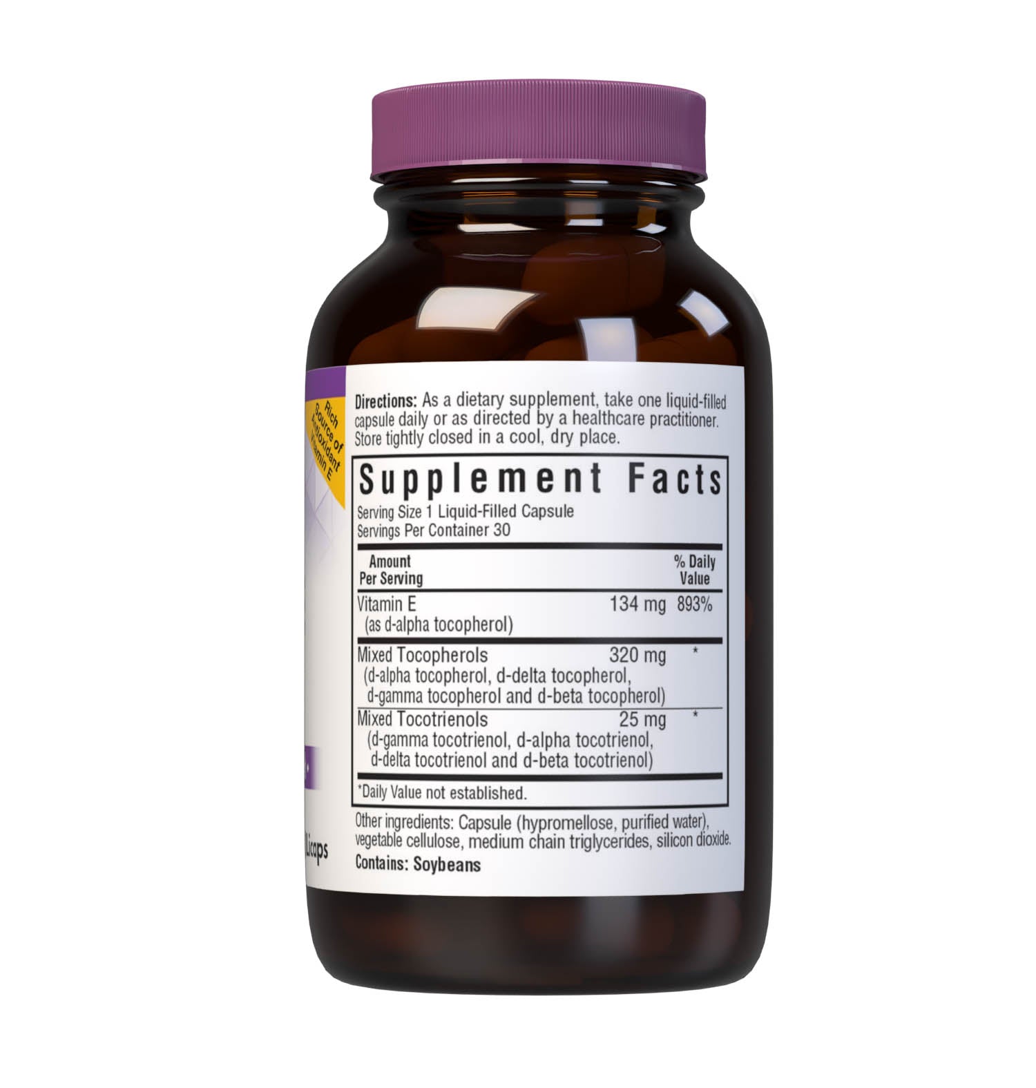 Bluebonnet’s Full Spectrum Vitamin E Complex 30 Licaps are specially formulated with d-alpha tocopherol and full spectrum tocopherol isomers (alpha, beta, delta and gamma) and tocotrienol isomers (alpha, beta, delta and gamma) from sustainably sourced, non-hydrogenated palm oil from Malaysia, which enforces strict environmental regulations. Supplement facts panel. #size_30 count