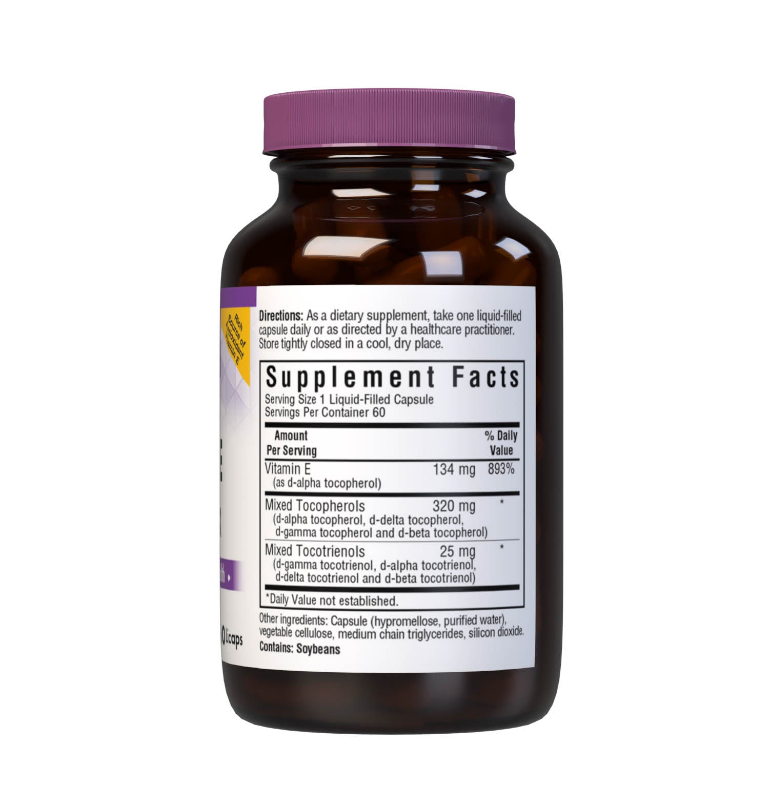 Bluebonnet’s Full Spectrum Vitamin E Complex 30 Licaps are specially formulated with d-alpha tocopherol and full spectrum tocopherol isomers (alpha, beta, delta and gamma) and tocotrienol isomers (alpha, beta, delta and gamma) from sustainably sourced, non-hydrogenated palm oil from Malaysia, which enforces strict environmental regulations. Supplement facts panel. #size_60 count