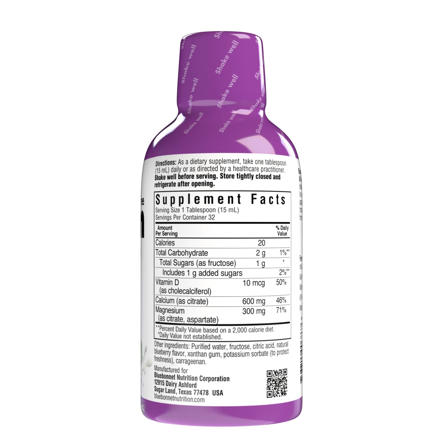 Bluebonnet's Liquid Calcium Magnesium Citrate with Vitamin D3 are formulated with calcium in a chelate of calcium citrate, as well as magnesium in a chelate of magnesium citrate and magnesium aspartate in a delicious blueberry flavor. Plus, this formula are formulated with vitamin D3 (cholecalciferol) from lanolin for strong healthy bones. Supplement facts panel. #flavor_blueberry