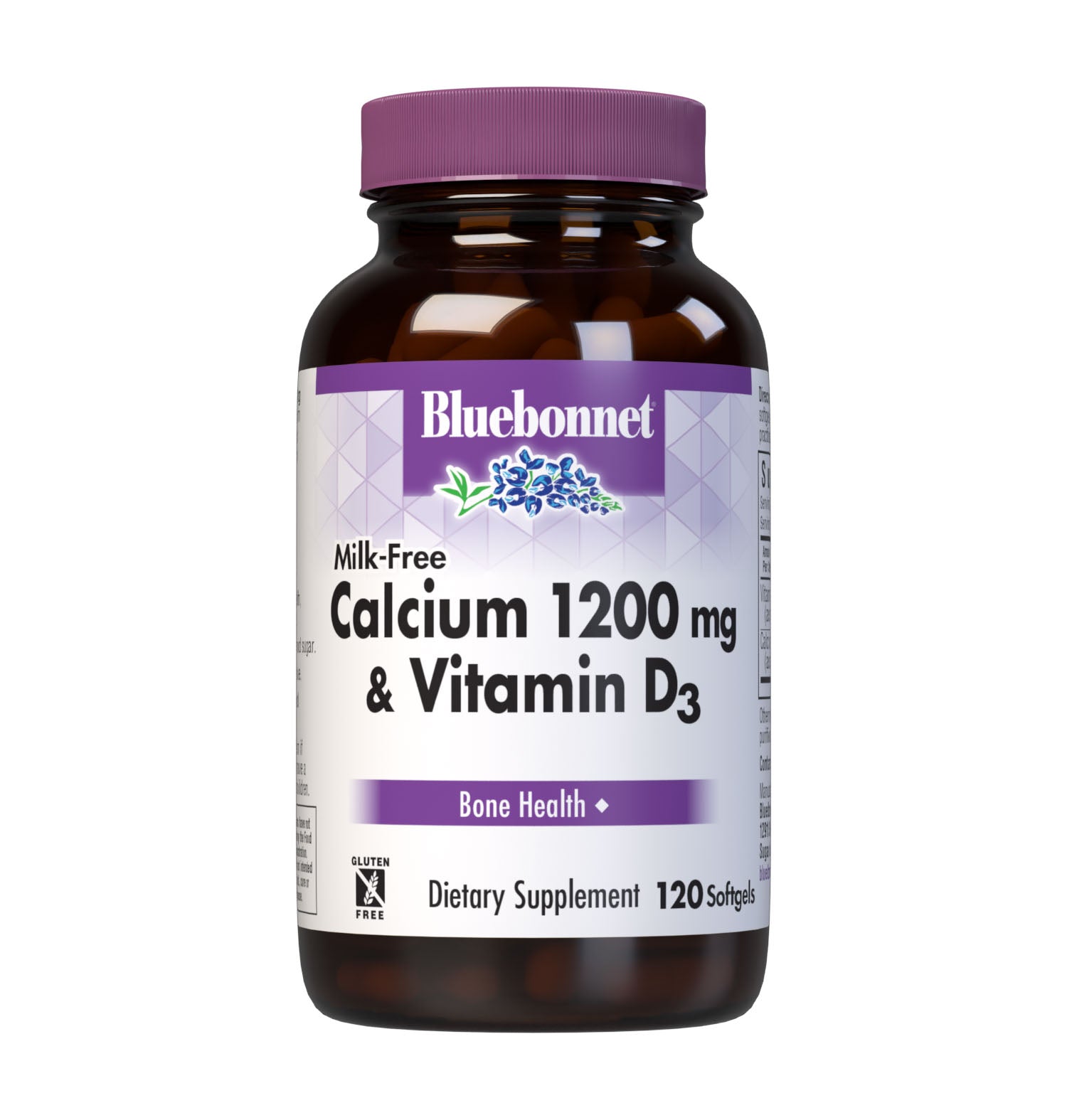 Bluebonnet’s Milk-Free Calcium 1200 mg & Vitamin D3 120 Softgels are formulated with a combination of calcium carbonate and vitamin D3 (cholecalciferol) from lanolin for strong, healthy bones.  #size_120 count