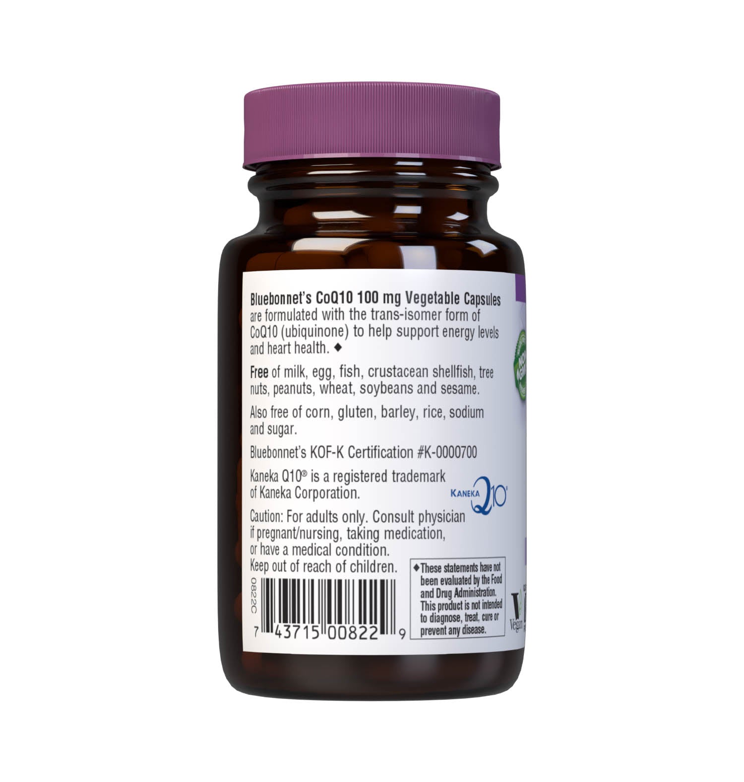 Bluebonnet’s CoQ10 100 mg 30 Vegetable Capsules provide 100% “ trans-isomer” coenzyme Q10. Available in easy-to-swallow vegetable capsules for maximum assimilation and absorption. Description panel. #size_30 count