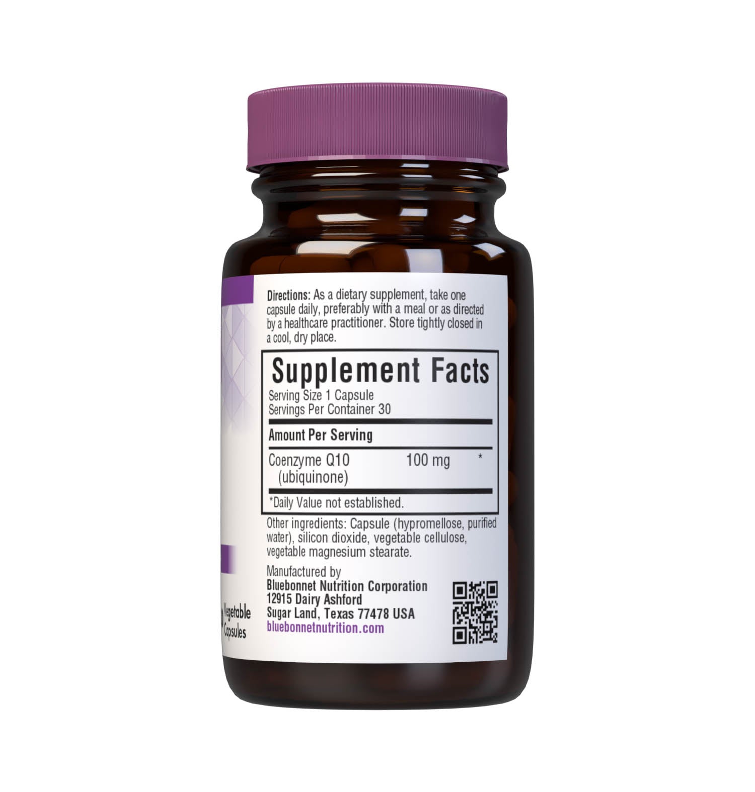 Bluebonnet’s CoQ10 100 mg 30 Vegetable Capsules provide 100% “trans-isomer” coenzyme Q10. Available in easy-to-swallow vegetable capsules for maximum assimilation and absorption. Supplement facts panel. #size_30 count