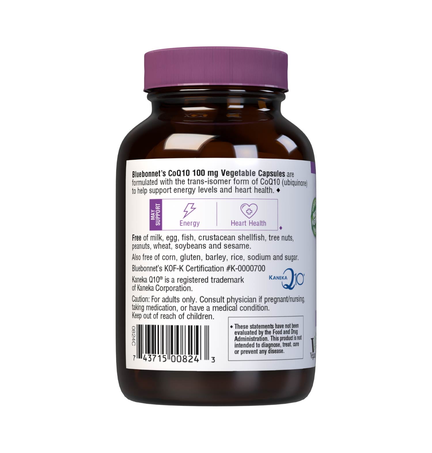 Bluebonnet’s CoQ10 100 mg 60 Vegetable Capsules provide 100% “trans-isomer” coenzyme Q10. Available in easy-to-swallow vegetable capsules for maximum assimilation and absorption. Description panel. #size_60 count