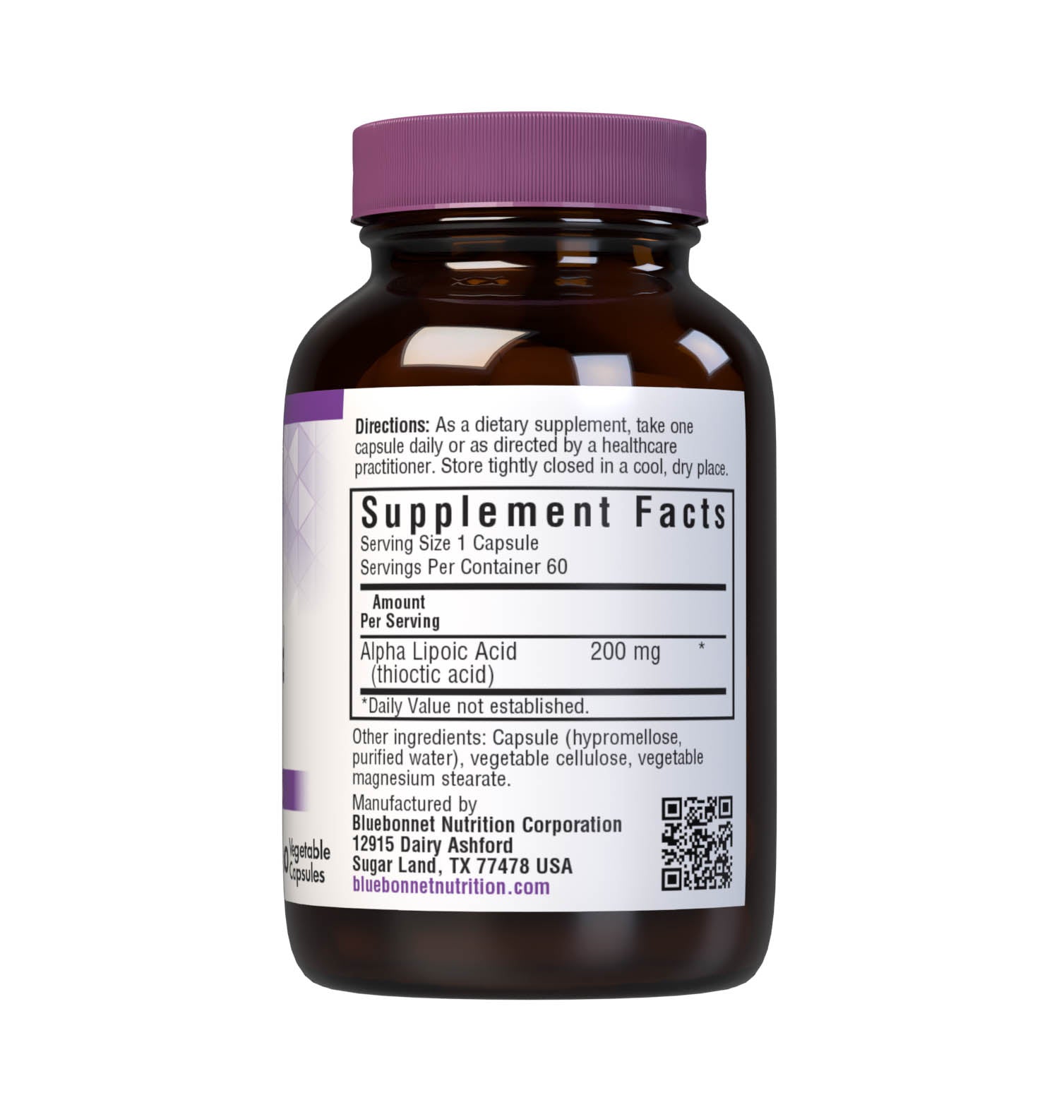 Bluebonnet’s Alpha Lipoic Acid 200 mg 60 Vegetable Capsules are formulated with alpha lipoic acid from thiotic acid. Alpha lipoic acid is a unique antioxidant that is both fat-soluble and water-soluble, and is known for its free radical scavenger activity. Supplement facts panel. #size_60 count