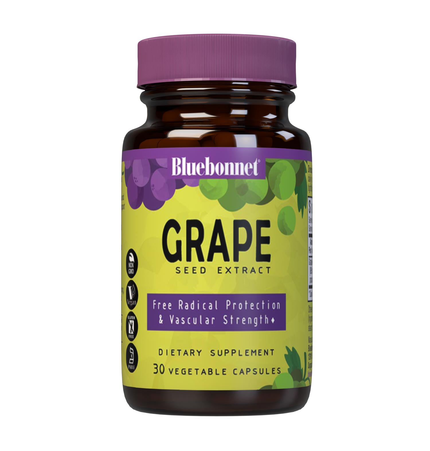 Bluebonnet’s Super Fruit Grape Seed Extract 30 Vegetable Capsules are derived from Champagne grape seeds imported from France. These special grape seeds are turned into an extract known as Leucoselect supplying 100 mg per serving of grape seed extract standardized to 95% total polyphenols including oligomeric proanthocyanidins, monomeric polyphenols and flavonoids. These potent active constituents help support circulatory health and protect against the damaging effects of free radicals. #size_30 count