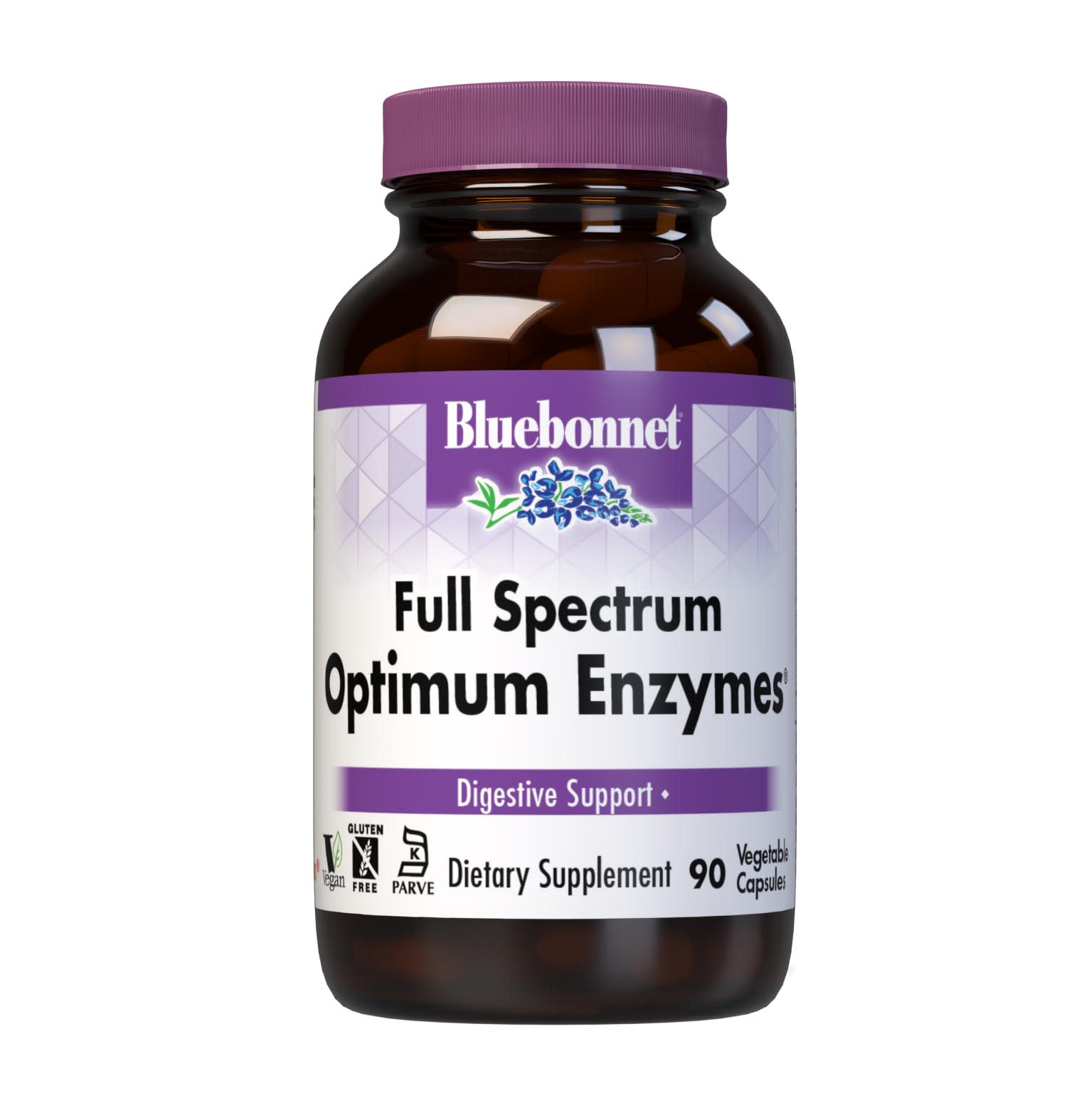 Bluebonnet’s Full Spectrum Optimum Enzymes 90 Vegetable Capsules are formulated with a combination of plant-based enzymes that help support the breakdown of protein, carbohydrates, and fats for digestive health. #size_90 count