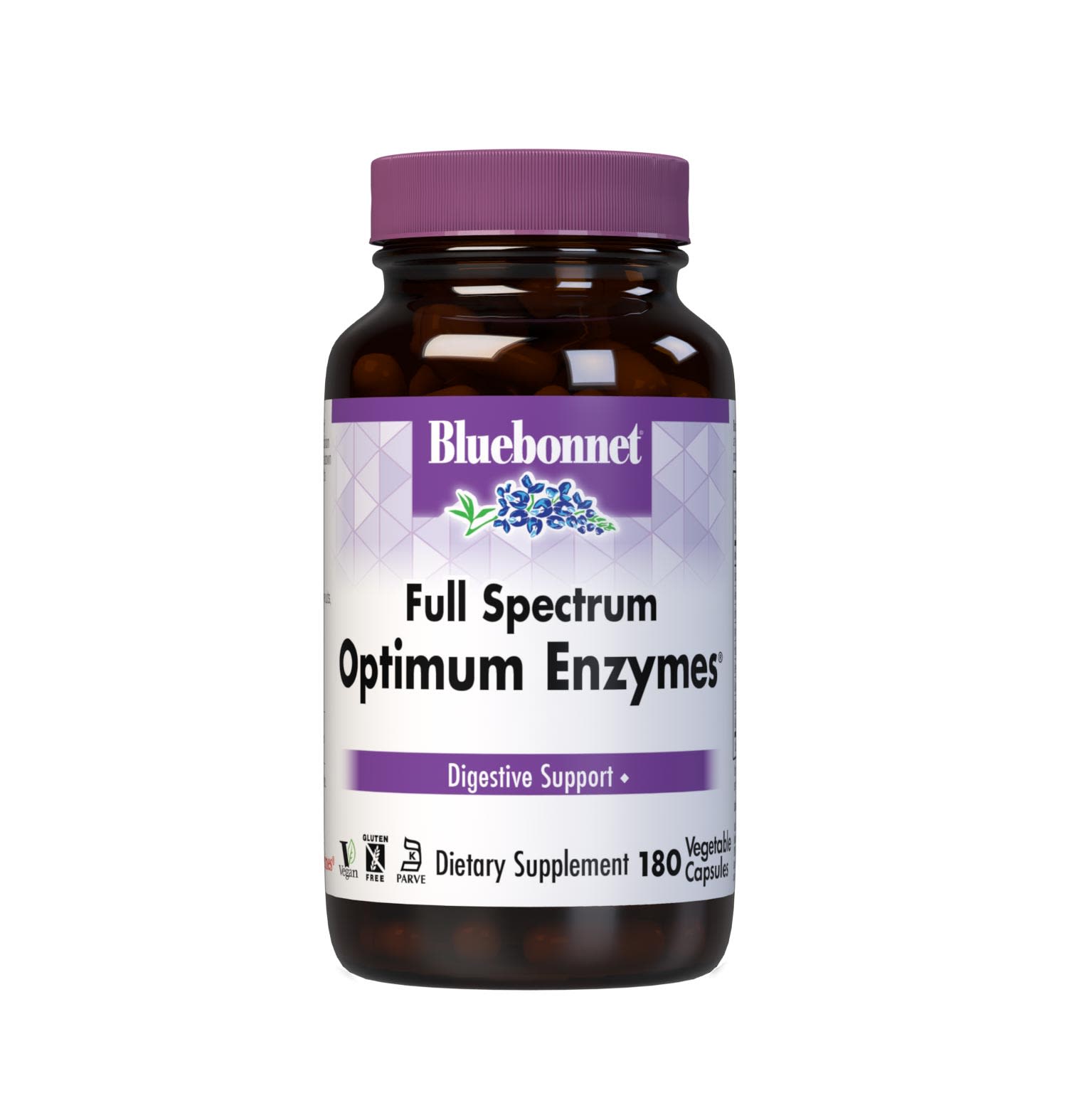 Bluebonnet’s Full Spectrum Optimum Enzymes 180 Vegetable Capsules are formulated with a combination of plant-based enzymes that help support the breakdown of protein, carbohydrates, and fats for digestive health. #size_180 count