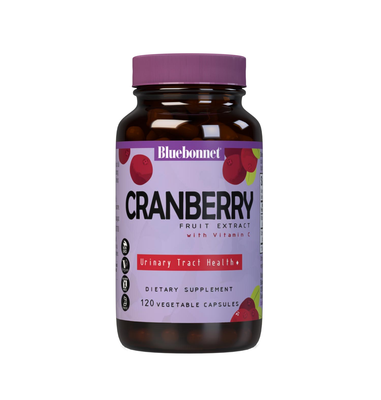 Bluebonnet’s Cranberry Fruit Extract with Vitamin C 120 Vegetable Capsules are Formulated with 500 mg of Cranberry Fruit Extract & 60 mg Identity-Preserved Vitamin C  to help support urinary tract health. #size_120 count