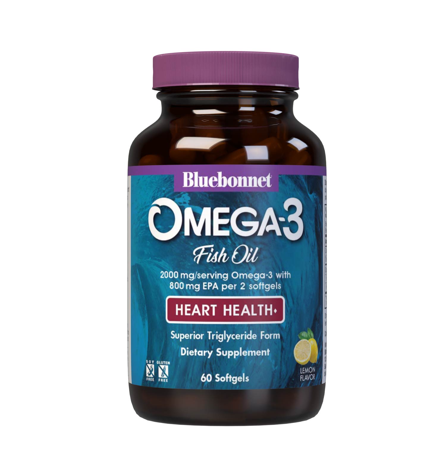 Bluebonnet’s Omega-3 Fish Oil Heart Health 60 Softgels are formulated with a specific ratio of EPA and DHA to help support heart function, blood flow, and blood pressure within the normal range by utilizing ultra-refined omega-3s from wild-caught fish. #size_60 count