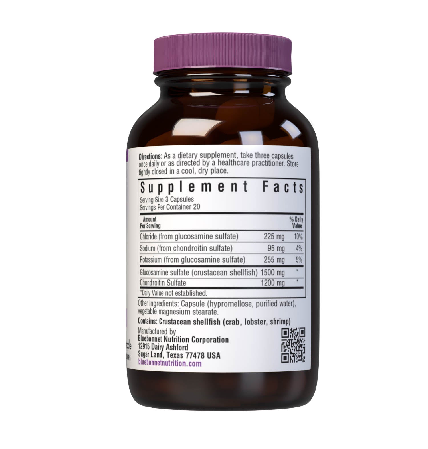 Bluebonnet’s Glucosamine Chondroitin Sulfate 60 Vegetable Capsules are specially formulated with glucosamine sulfate and pure chondroitin sulfate for optimal joint health. Supplement facts panel. #size_60 count