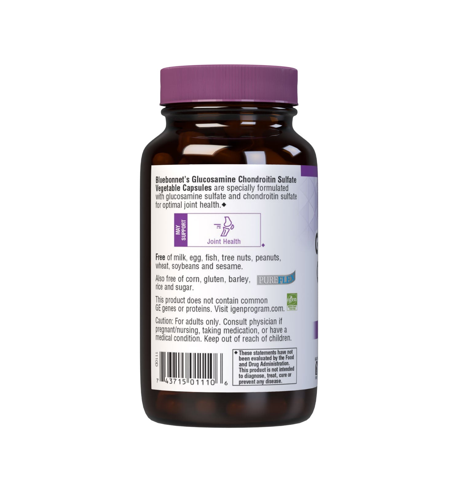 Bluebonnet’s Glucosamine Chondroitin Sulfate 120 Vegetable Capsules are specially formulated with glucosamine sulfate and pure chondroitin sulfate for optimal joint health. Description panel. #size_120 count