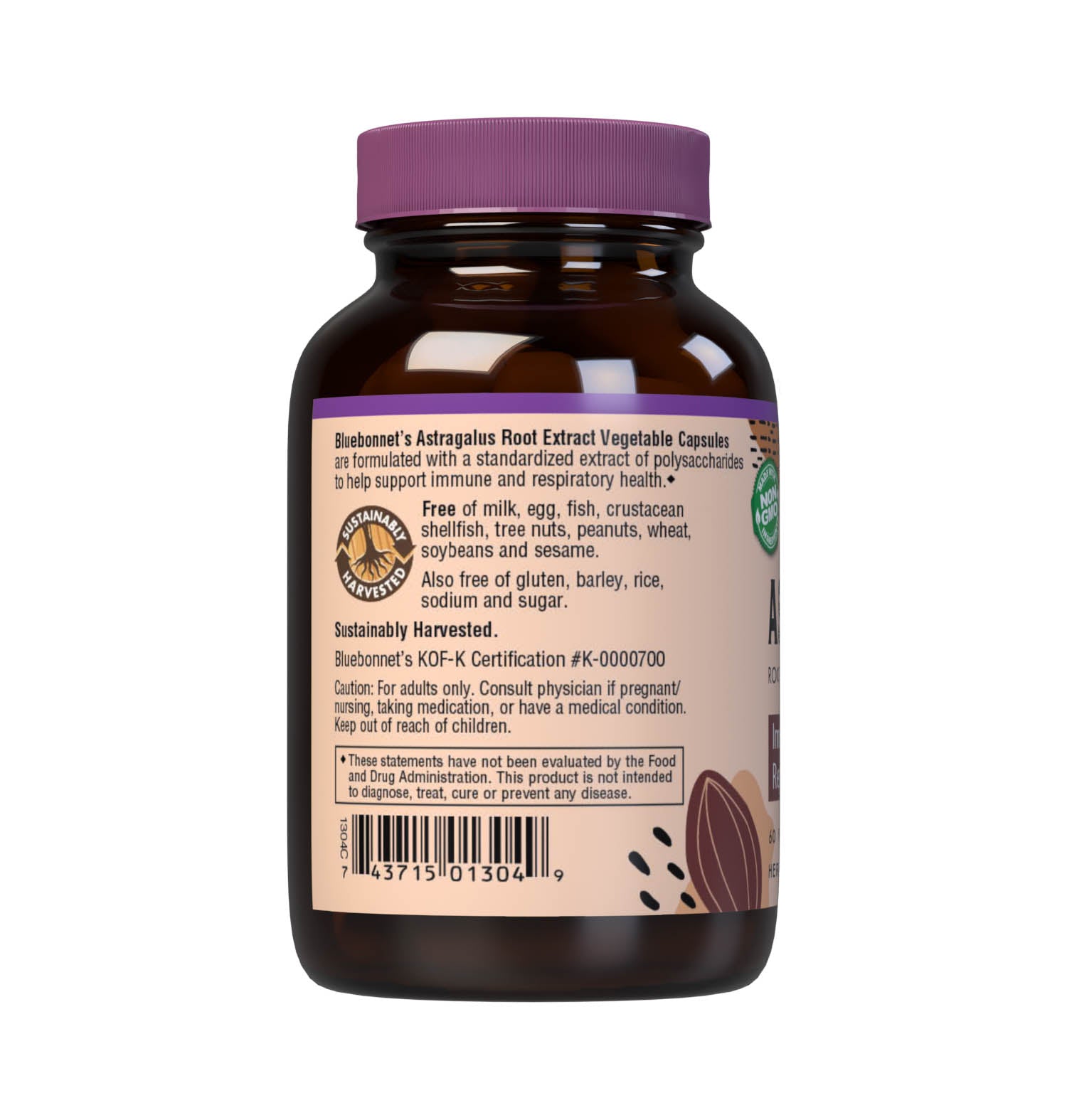 Bluebonnet’s Astragalus Root Extract 60 Vegetable Capsules provide a standardized extract of polysaccharides, the most researched active constituents found in astragalus root to support immune health. A clean and gentle water-based extraction method is employed to capture and preserve astragalus’ most valuable components. Description panel. #size_60 count