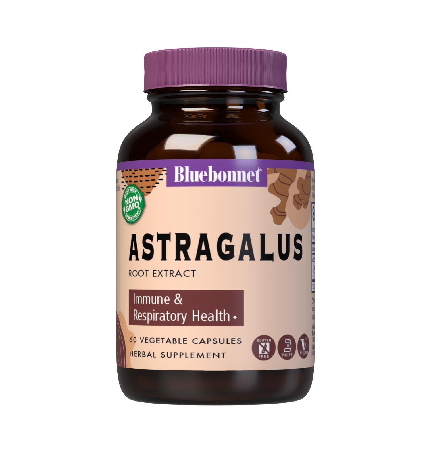 Bluebonnet’s Astragalus Root Extract 60 Vegetable Capsules provide a standardized extract of polysaccharides, the most researched active constituents found in astragalus root to support immune health. A clean and gentle water-based extraction method is employed to capture and preserve astragalus’ most valuable components. #size_60 count