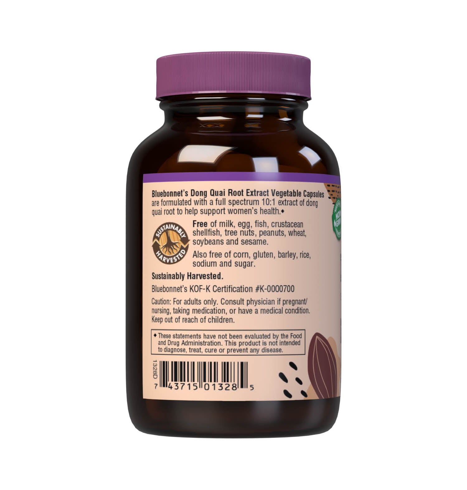 Bluebonnet’s Dong Quai Root Extract 60 Vegetable Capsules contain a full spectrum extract of dong quai root that is carefully produced by a clean and gentle water-based extraction method to capture and preserve dong quai’s most valuable components. Description panel. #size_60 count